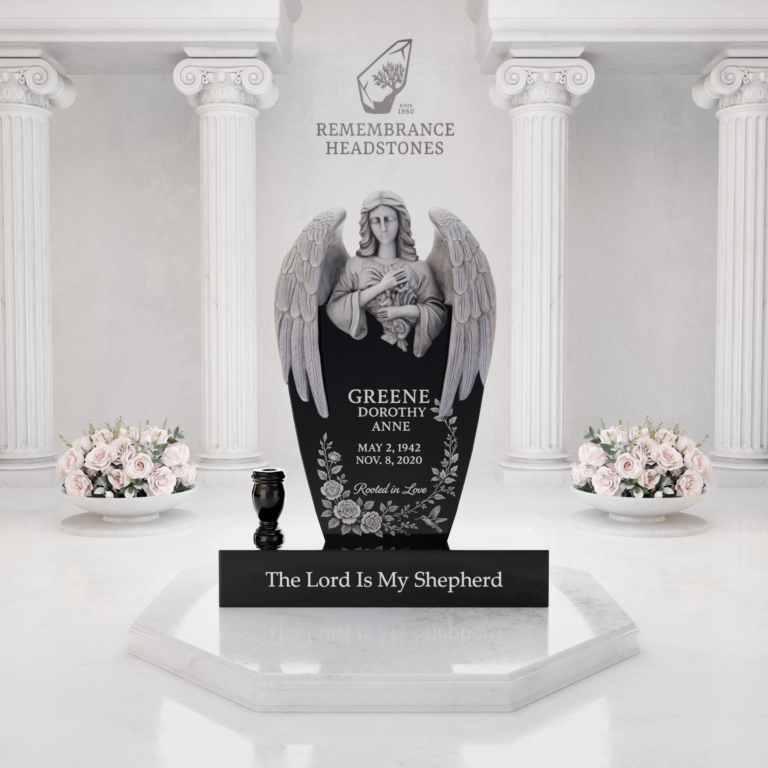 Luxury Upright Granite Headstone — Angel Embrace