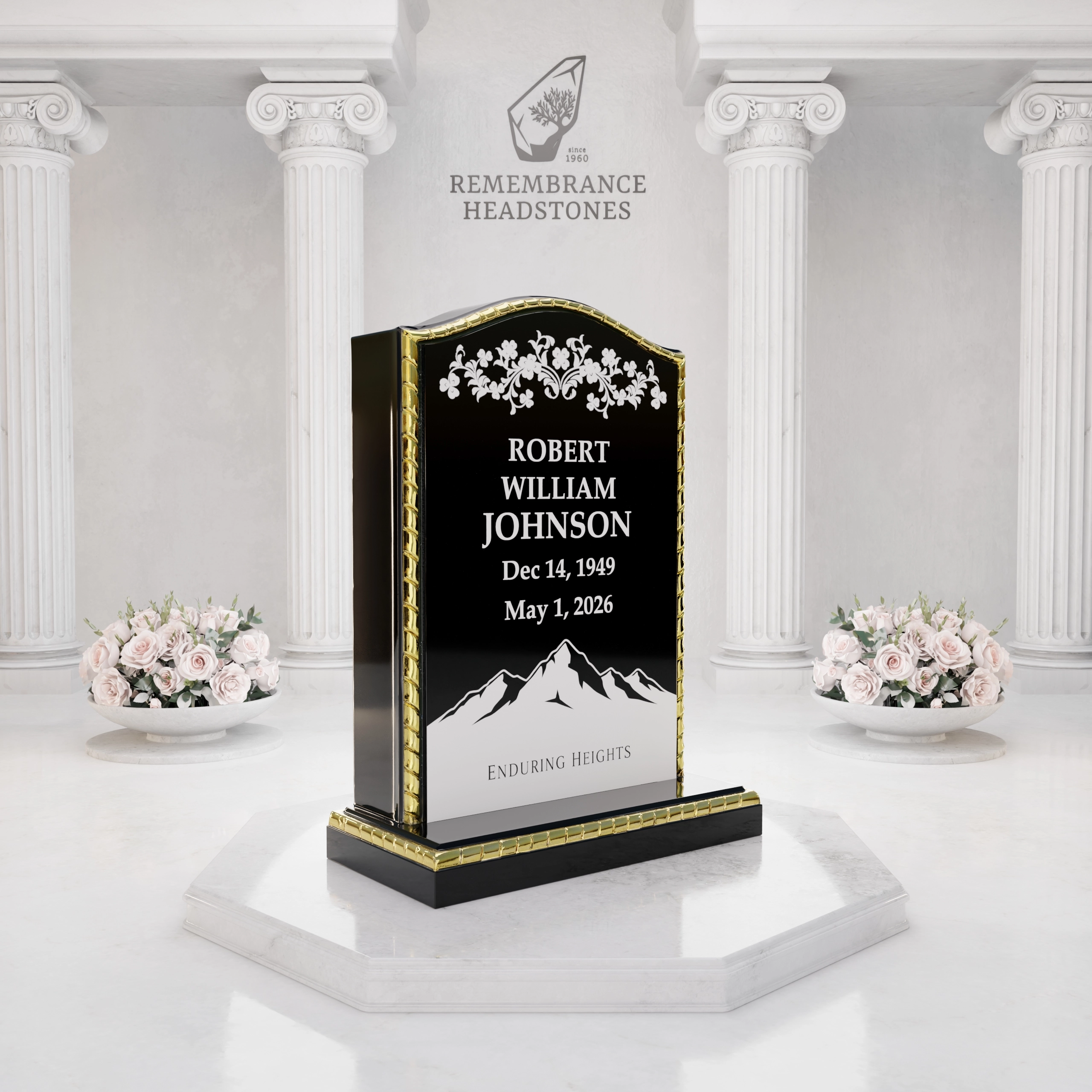 Premium Gold Border Upright Granite Headstone view 2
