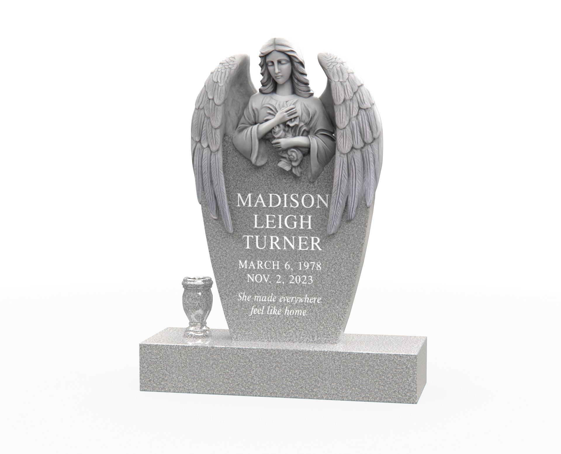 Luxury Upright Granite Headstone — Angel Embrace