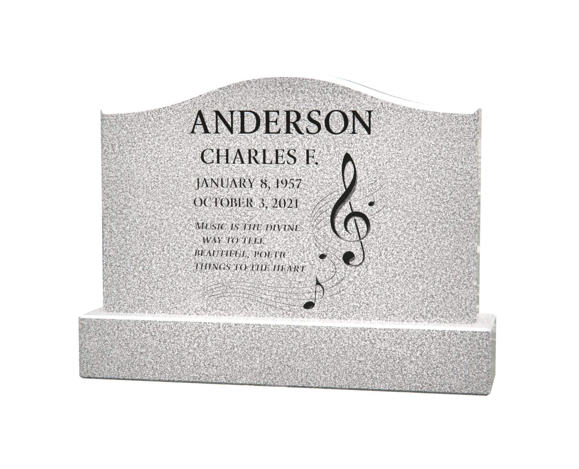 Premium Upright Granite Headstone with Musical Notes & Treble Clef