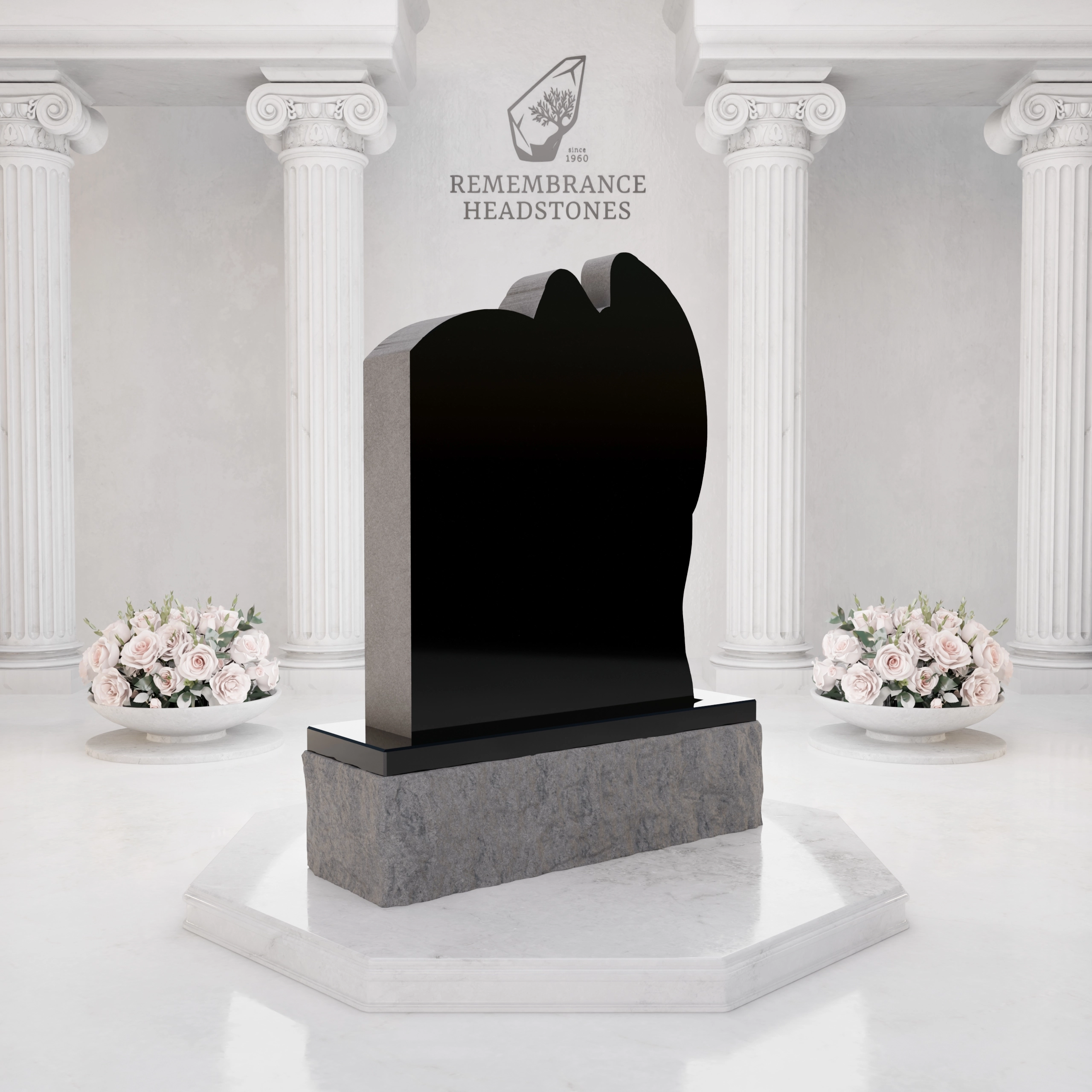 Premium Custom Granite Headstone — Angel Embrace with Asymmetric Arch view 5