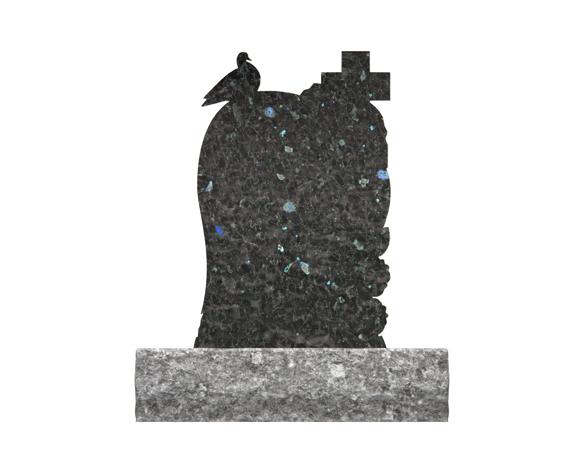 Premium Special-Shape Granite Headstone — Heart Silhouette with Cross, Dove & Roses view 2