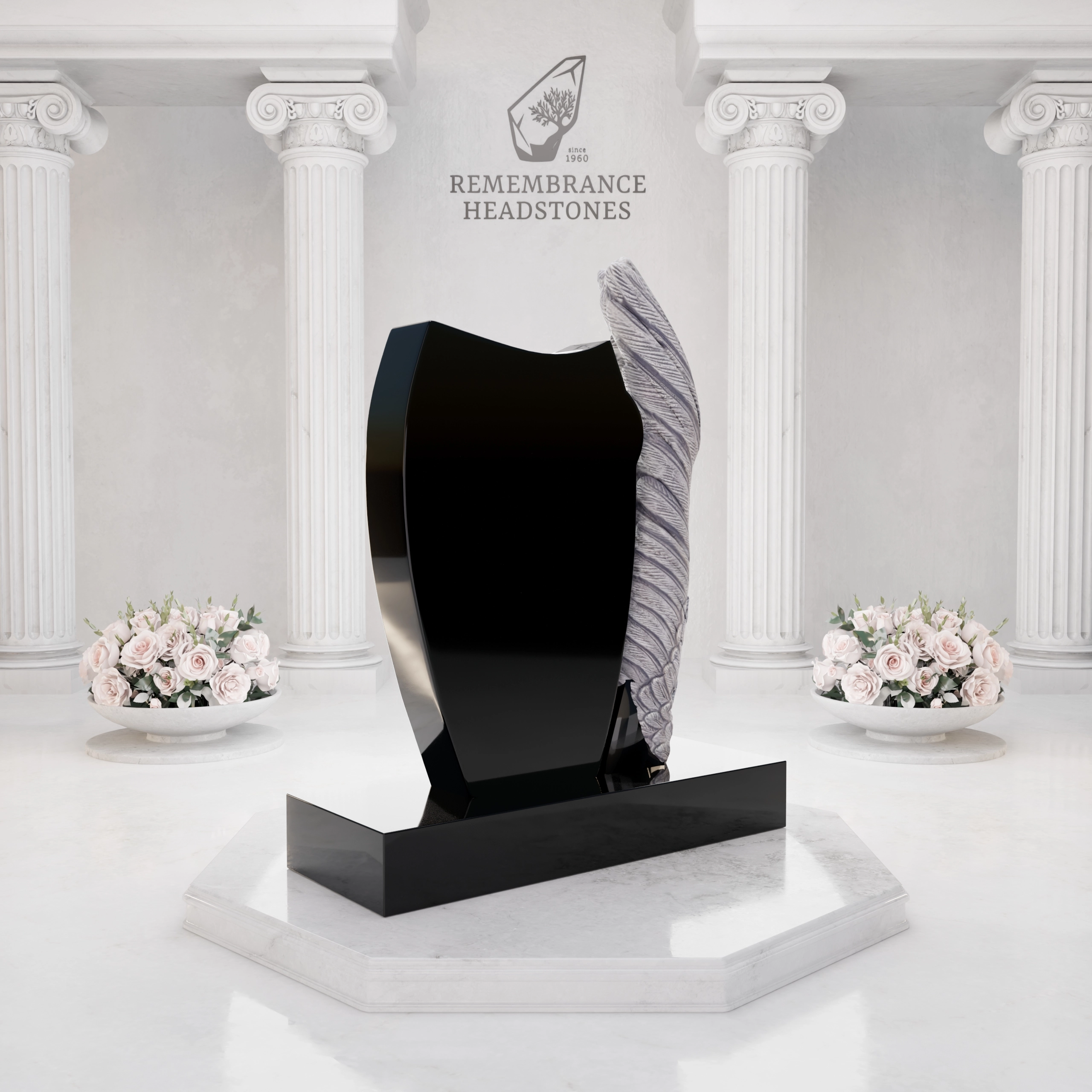 Luxury Upright Monument With Angel Wing, Crystals, and Starburst Design view 5