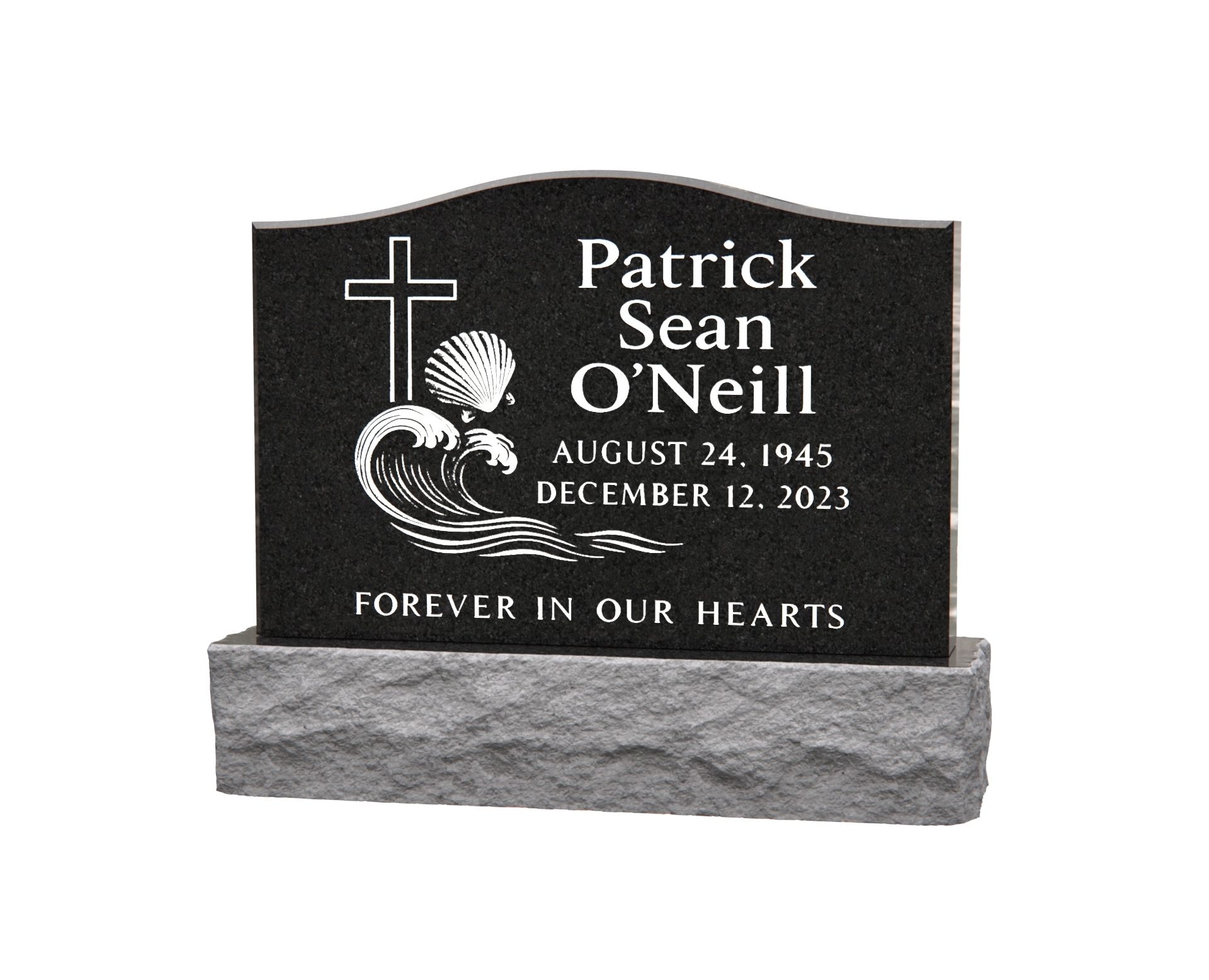 Luxury Upright Granite Headstone with Cross, Shell & Ocean Motif