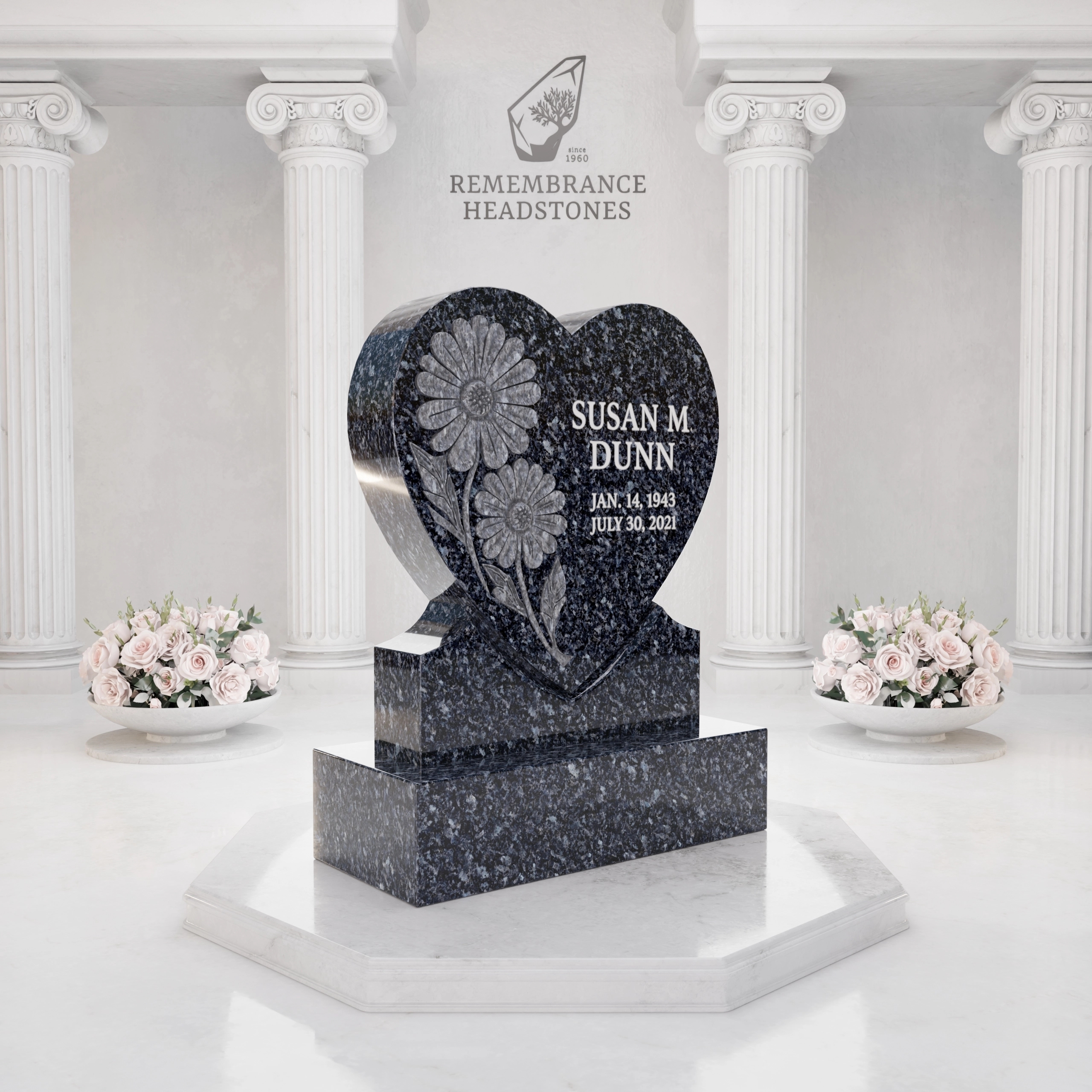 Luxury Heart Shape Granite Headstone with Floral Carving view 2