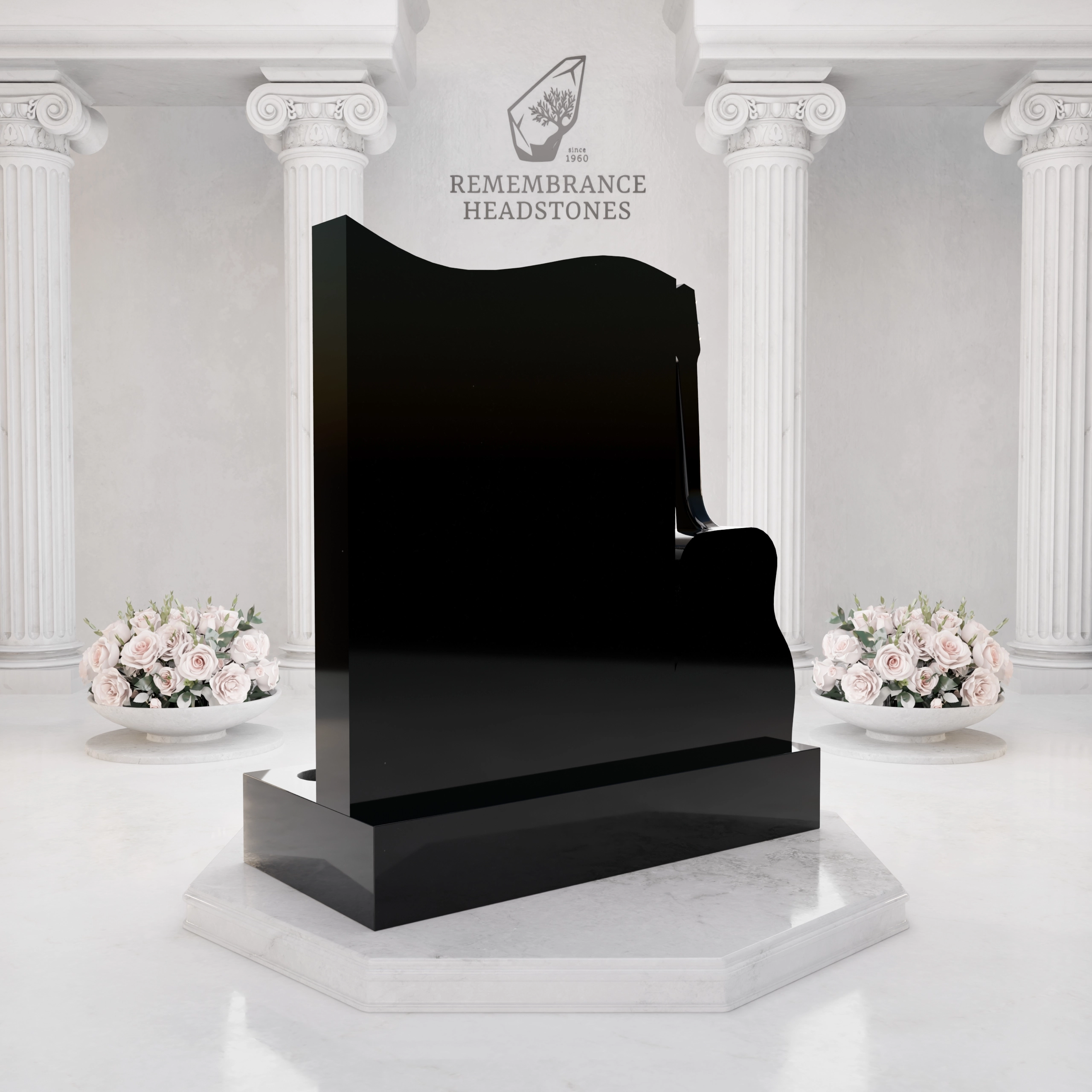 Luxury Upright Granite Headstone with Guitar Sculpture in Elite Artisan Granite view 5
