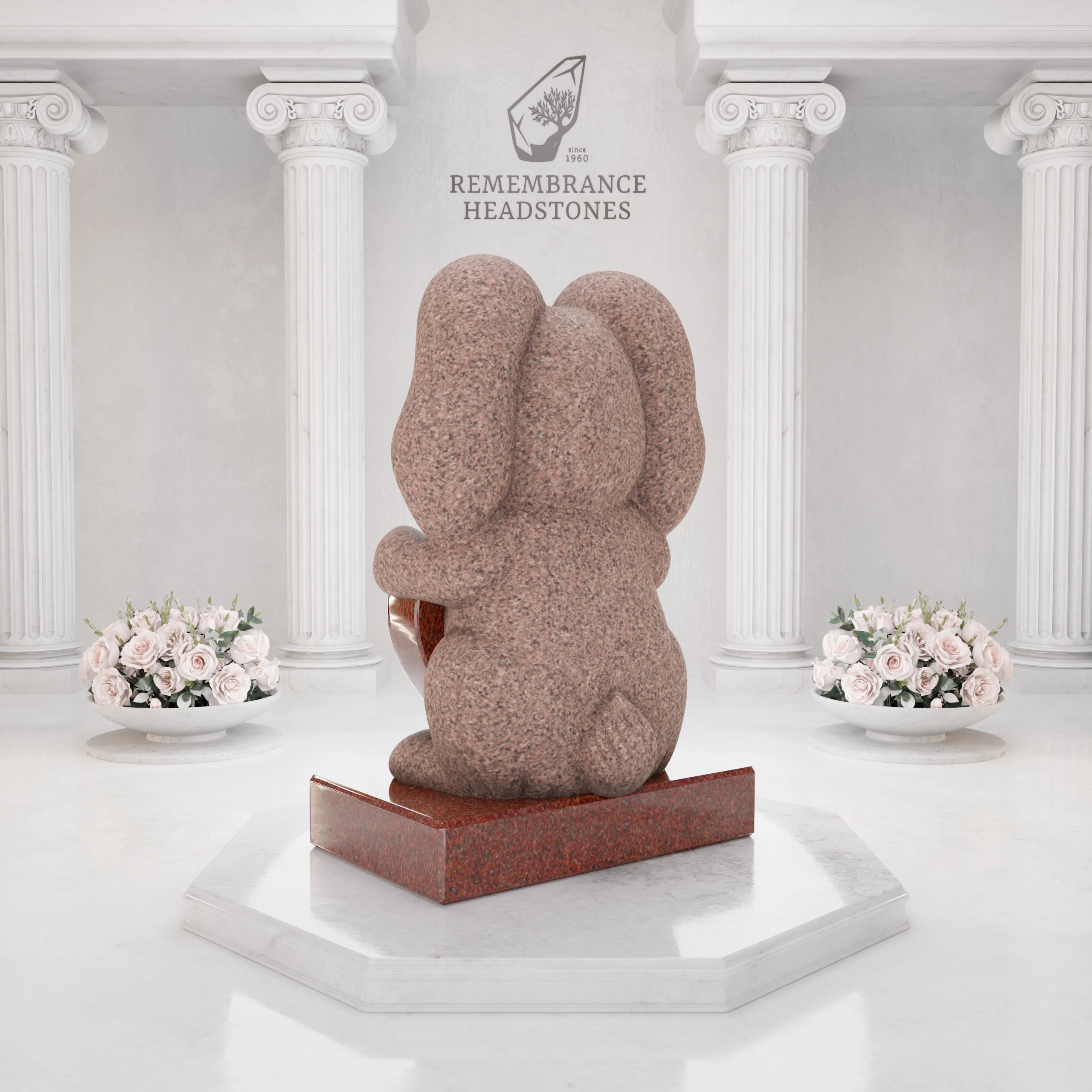 Luxury Bunny Child Granite Memorial with Heart Plaque view 4