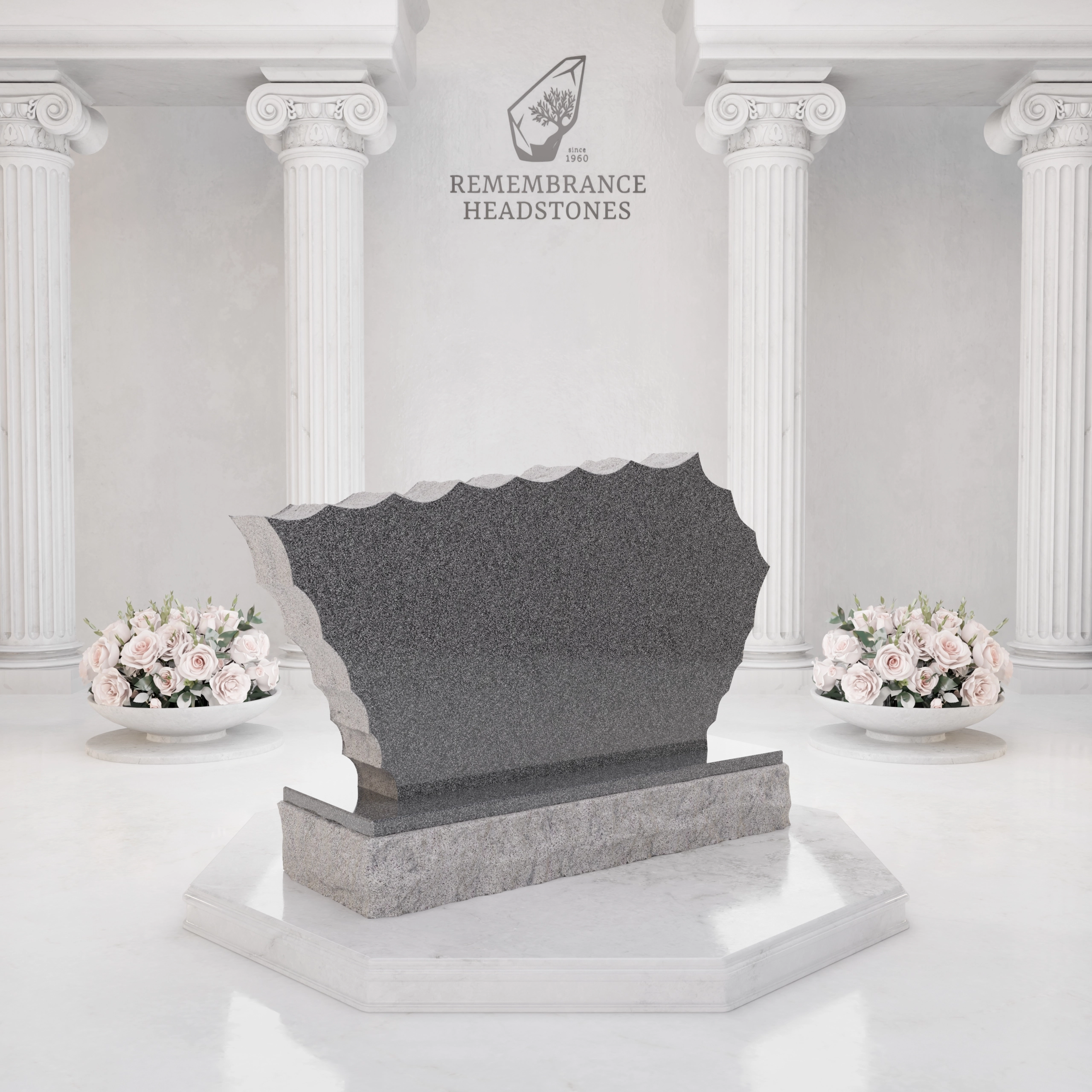 Luxury Shape Upright Granite Monument — Mountain & Cross view 4