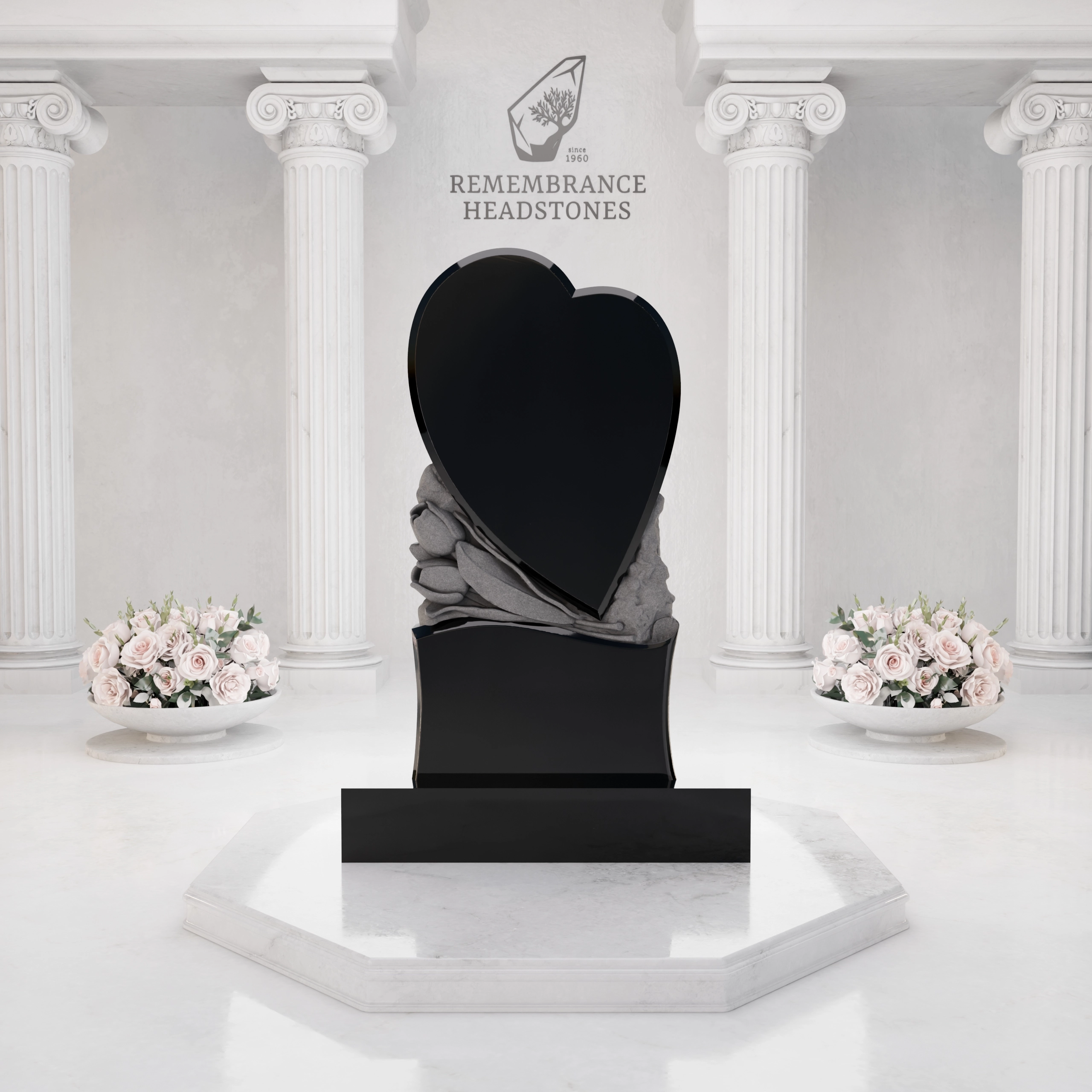 Premium Upright Granite Headstone — Sculpted Double-Heart on Draped Pedestal view 3