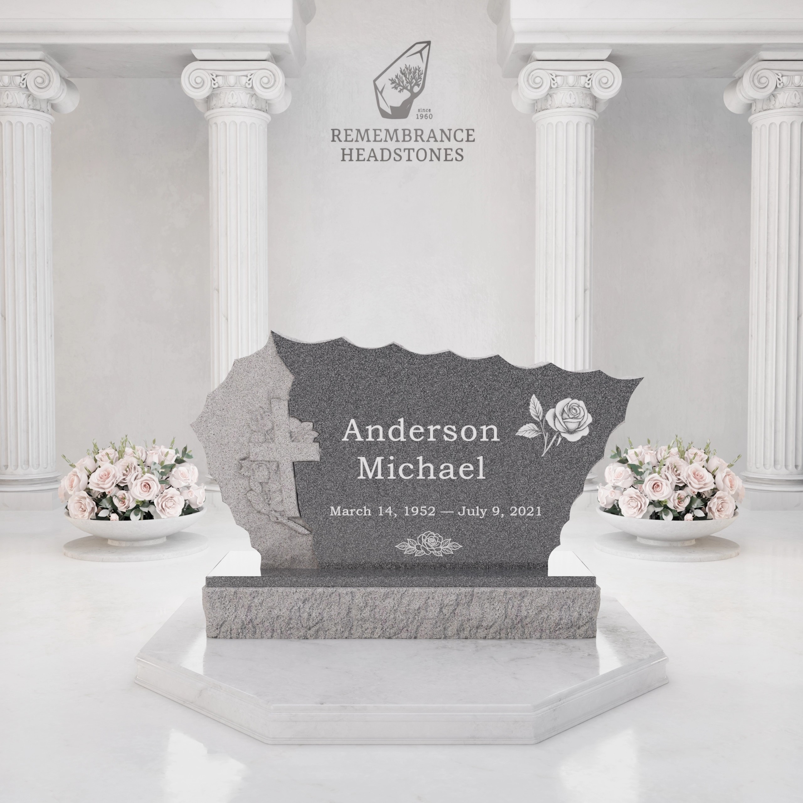 Luxury Shape Upright Granite Monument — Mountain & Cross