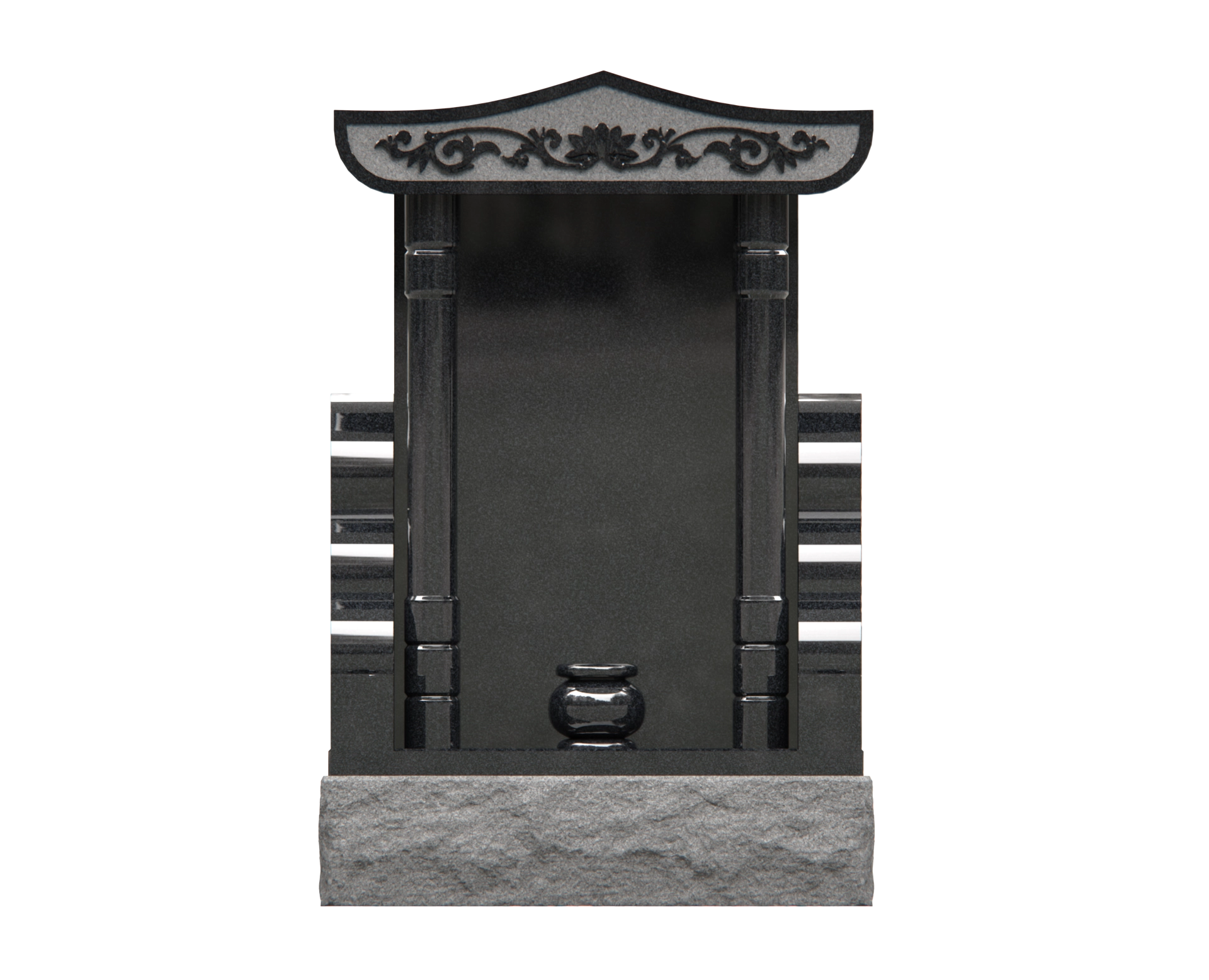 Lux Pagoda-Top Upright Granite Headstone with Columns & Shrine Niche view 3
