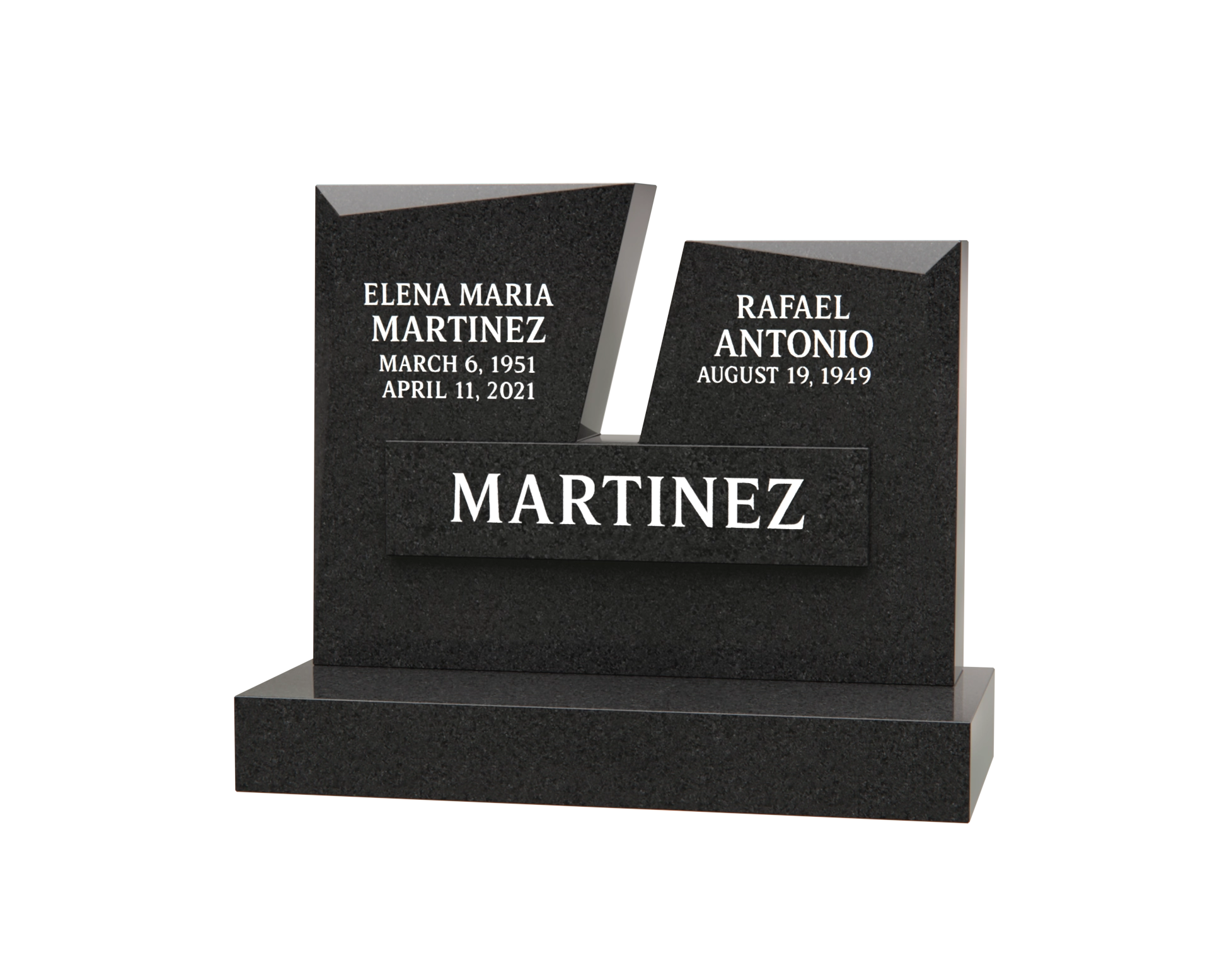Premium Companion Upright Granite Headstone – Split Tablets with Surname Panel