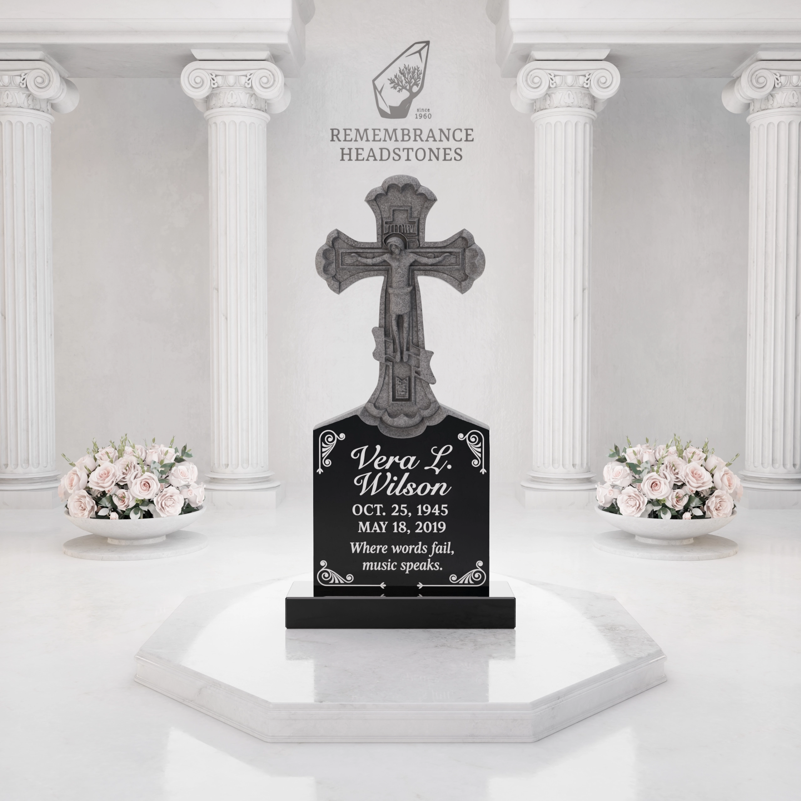 Luxury Hand-Carved Crucifix Granite Headstone
