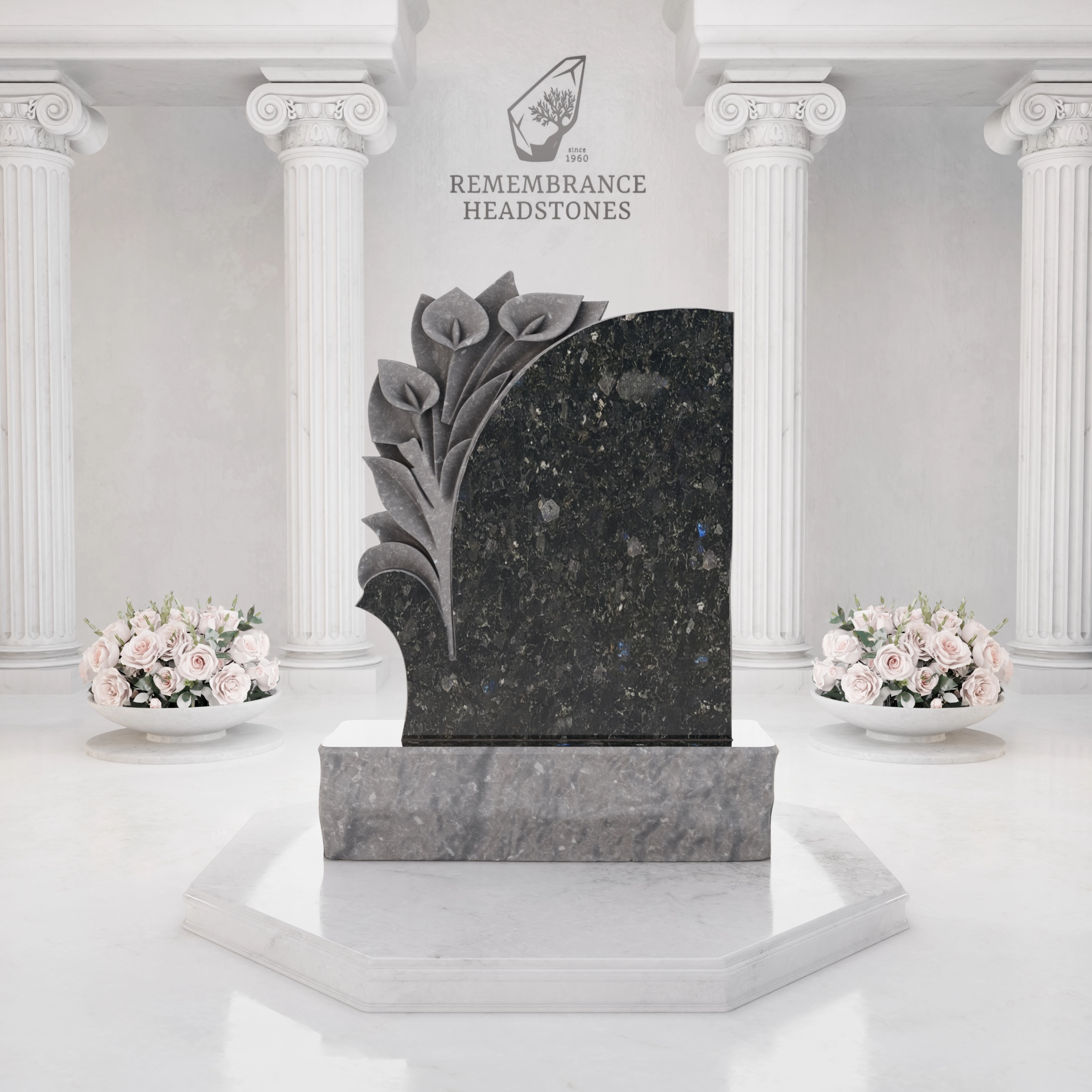 Luxury Child Calla Lily Granite Headstone with Portrait view 3