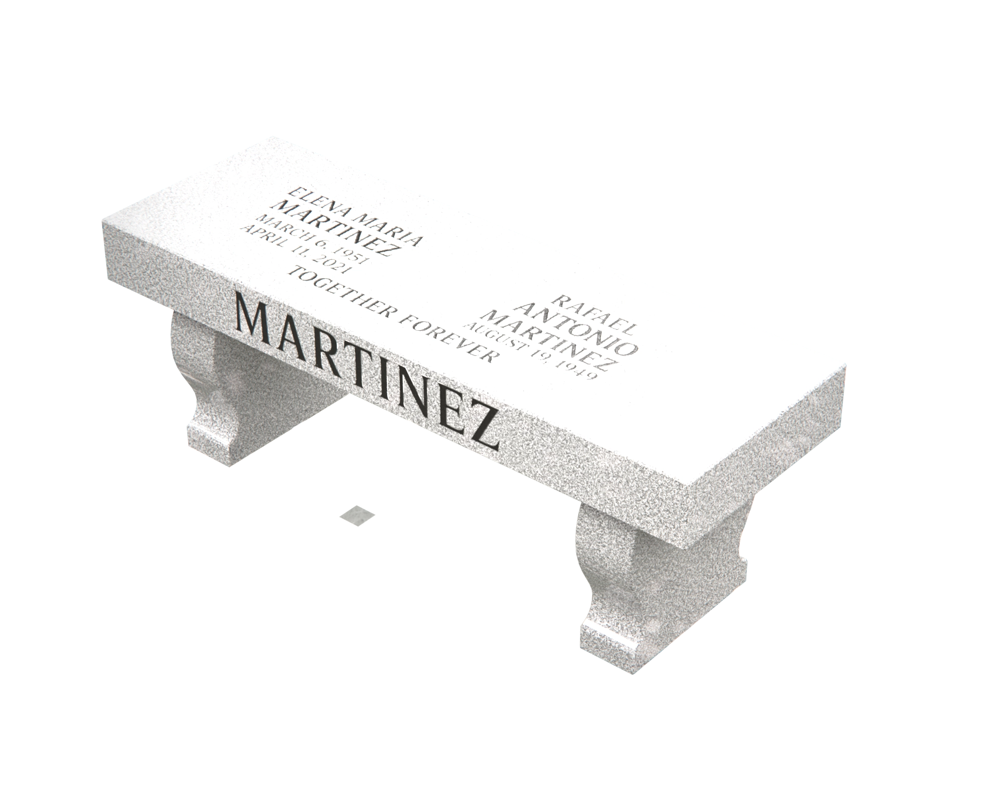 Premium Companion Granite Memorial Bench with Carved Pedestal Legs & Family Name Panel