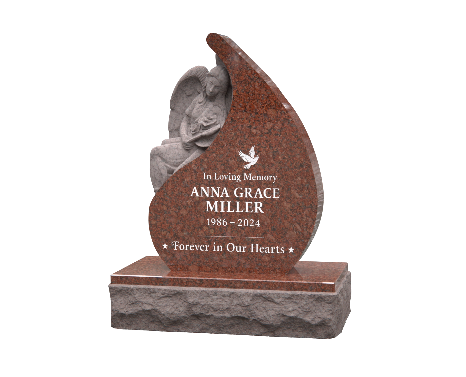 Premium Teardrop Granite Headstone — Sculpted Angel Relief