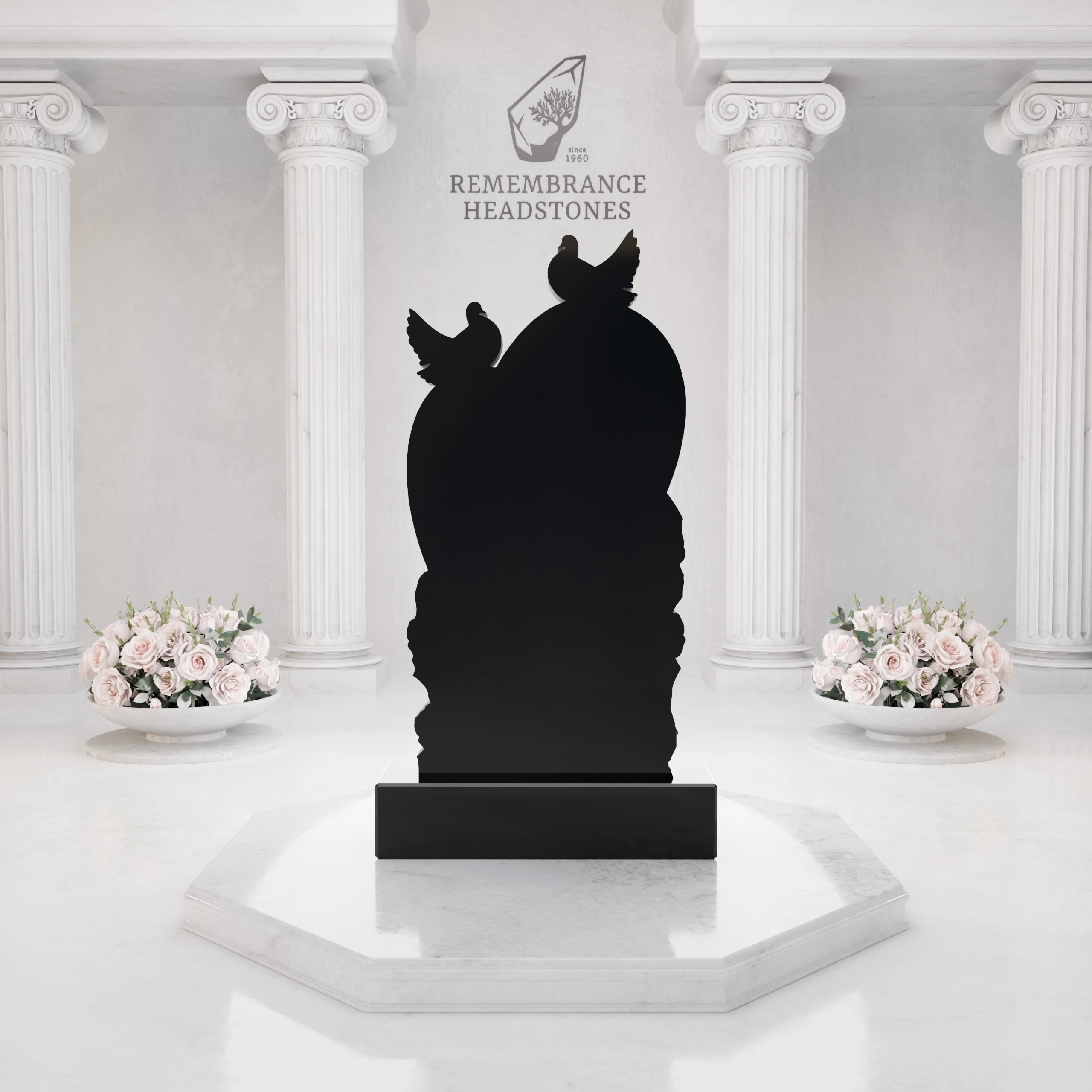 Luxury Heart-Shaped Granite Monument — Doves, Rose Garland & Sewing Motif view 4