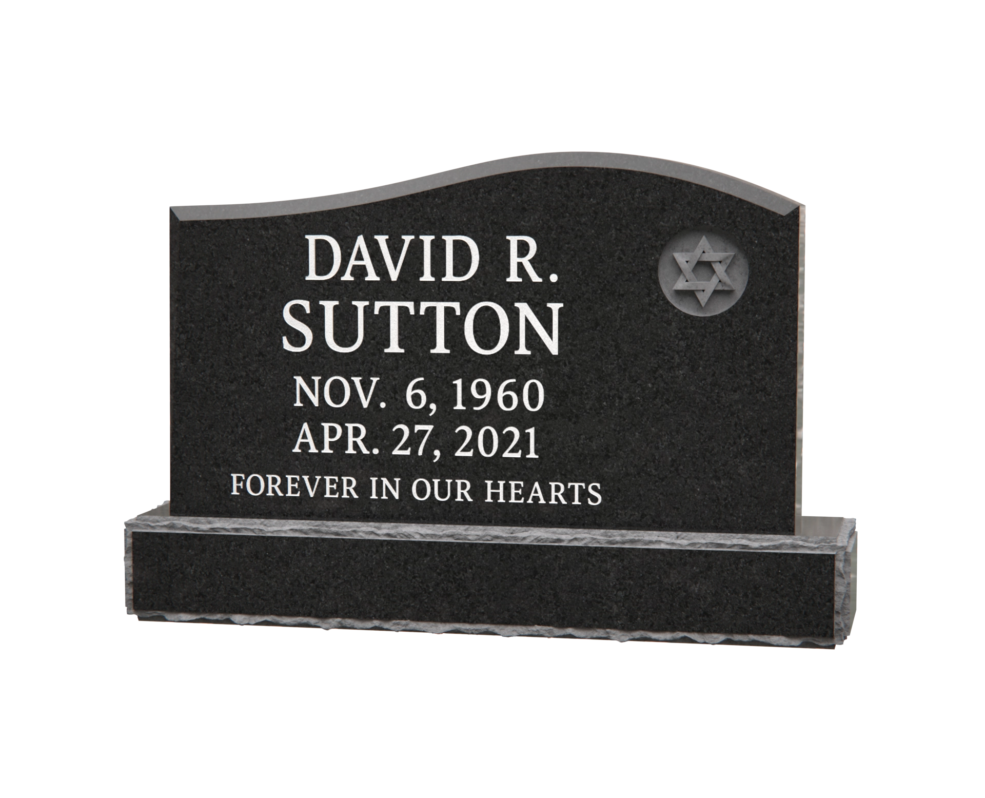 Premium Upright Granite Headstone — Wave-Top with Star of David