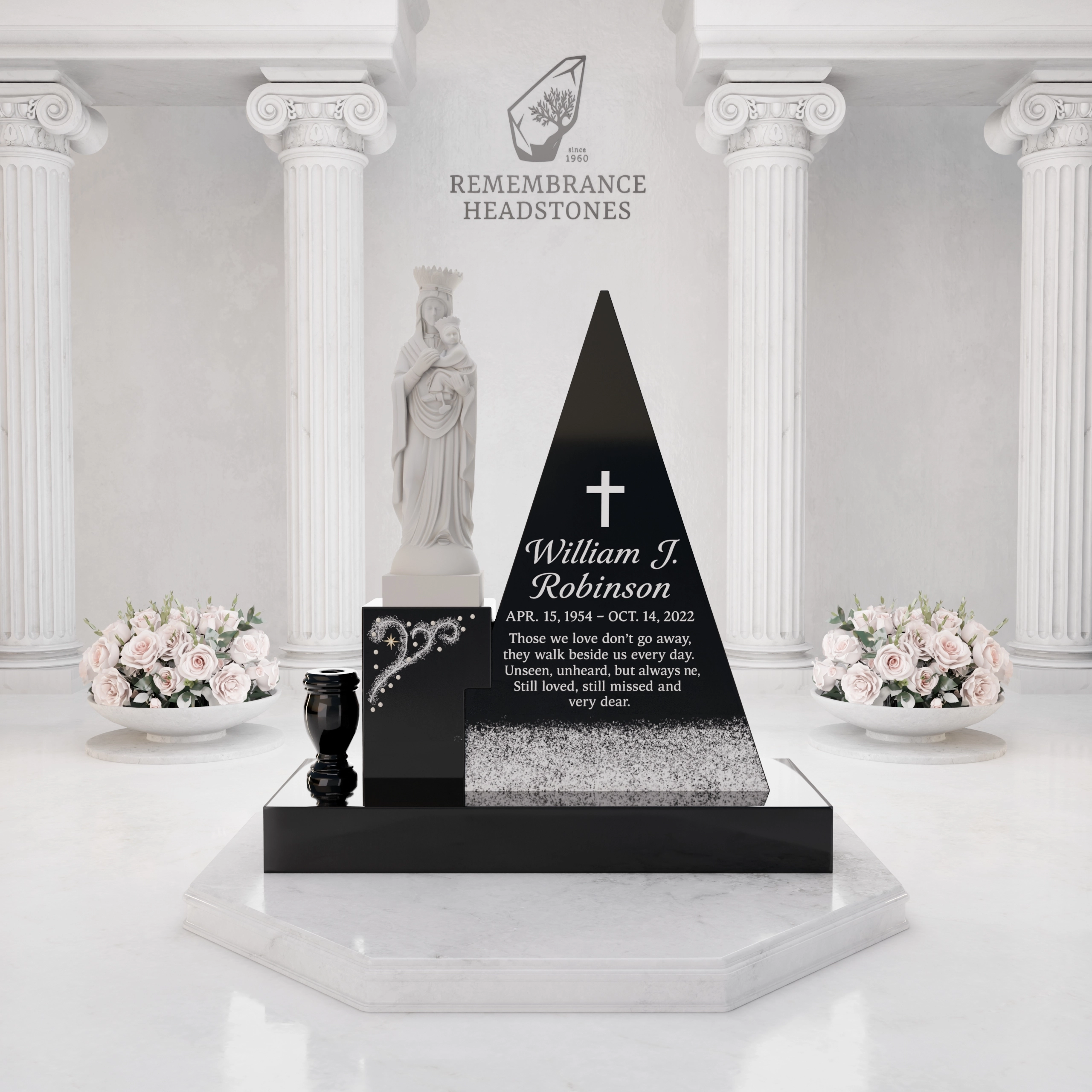 Luxury Pyramid-Shape Upright Granite Monument — Madonna