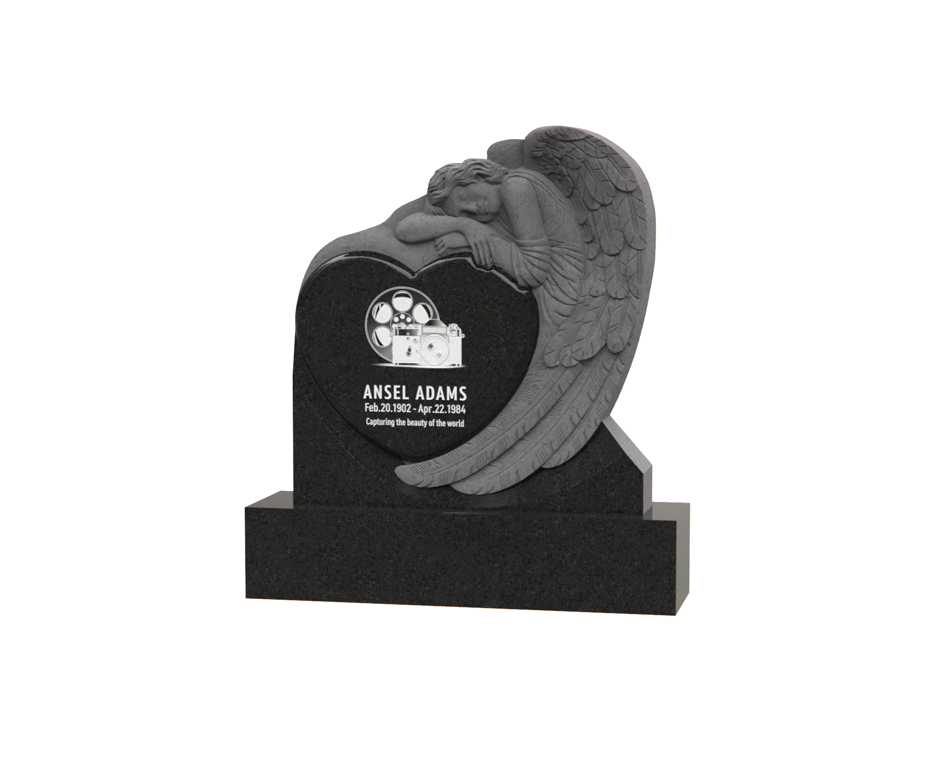 Luxury Heart-Shaped Granite Monument — Weeping Angel Relief