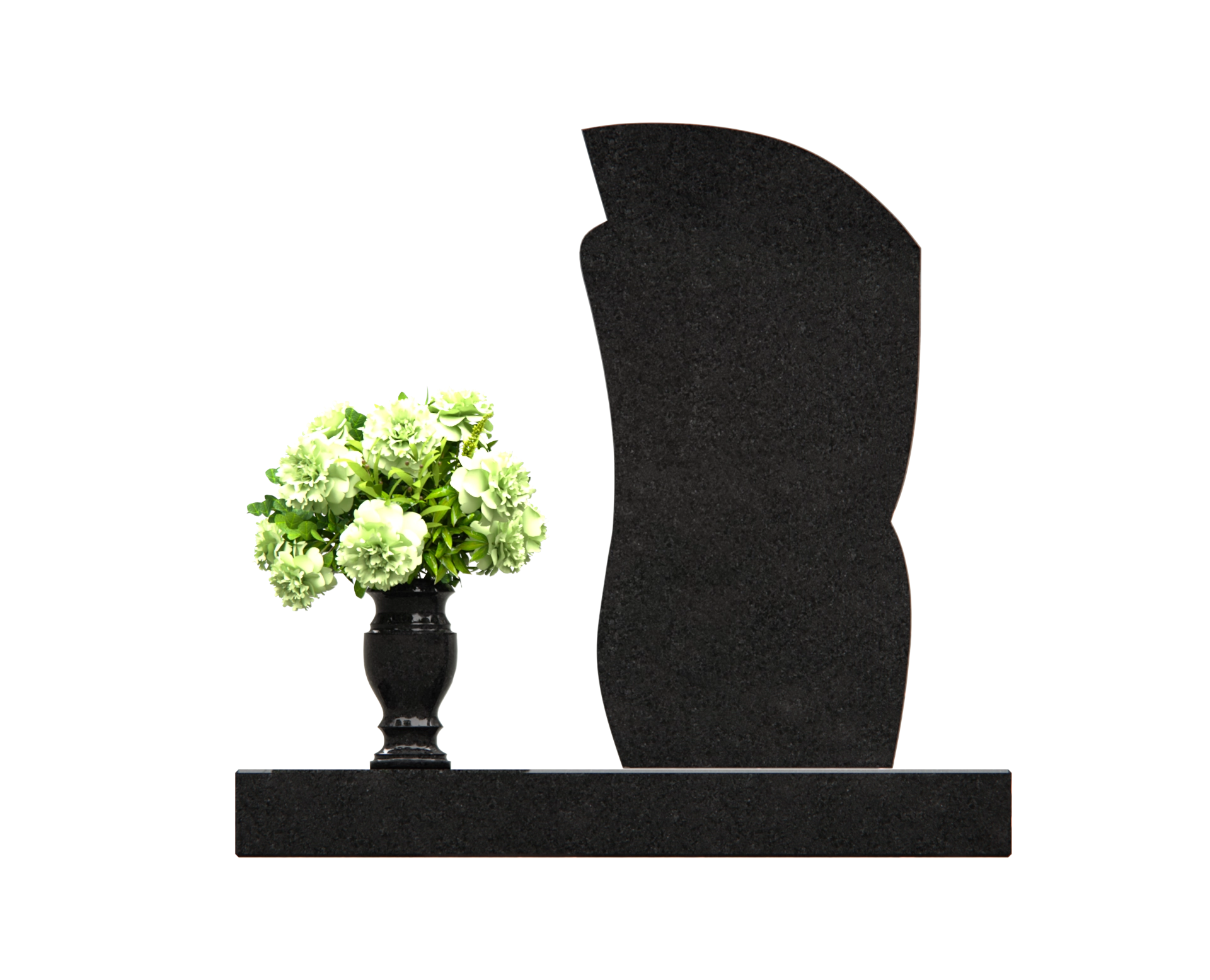 Luxury Upright Granite Monument — Asymmetric Wave Tablet with Christ Portrait & Granite Vase view 2