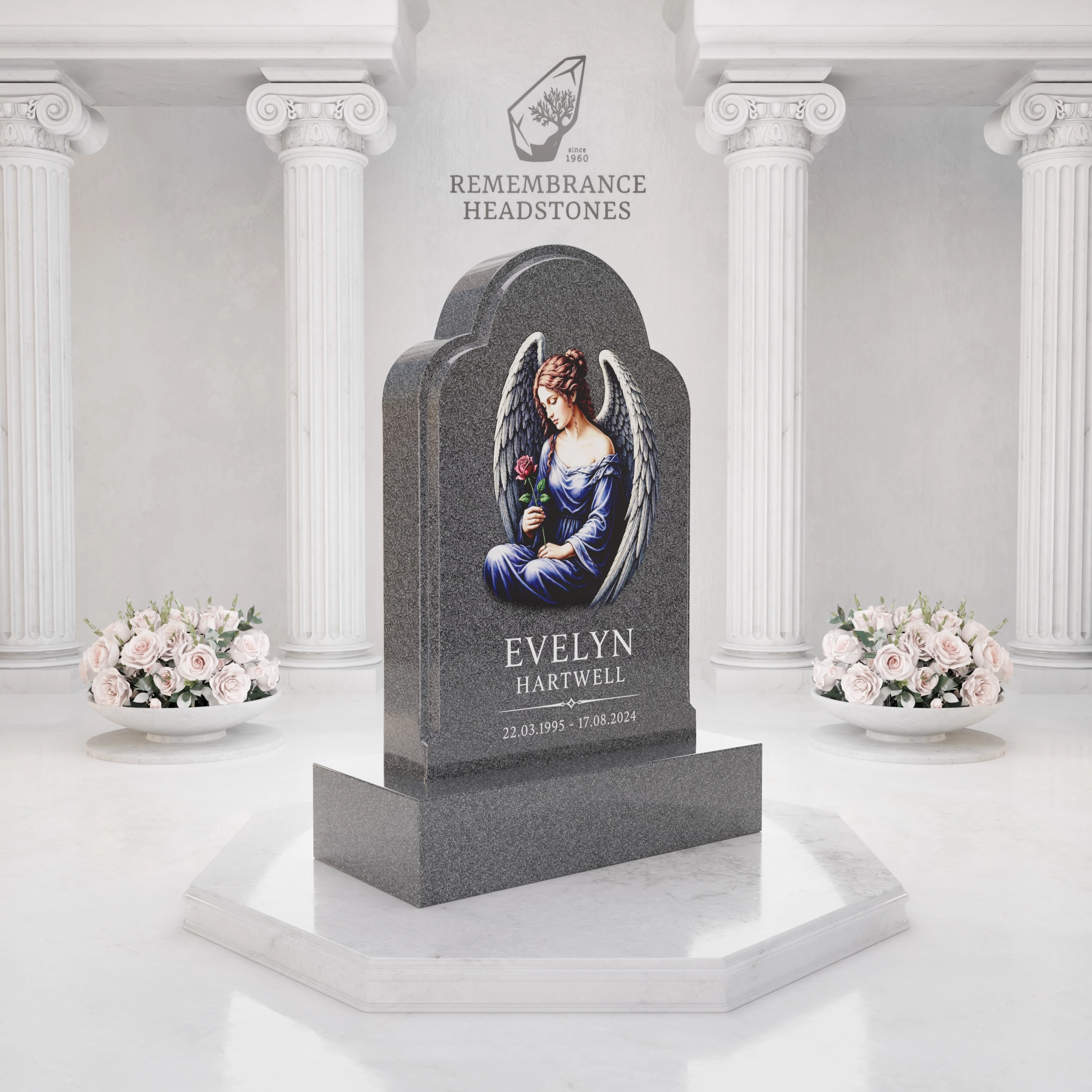 Luxury Angel Portrait Granite Headstone view 2