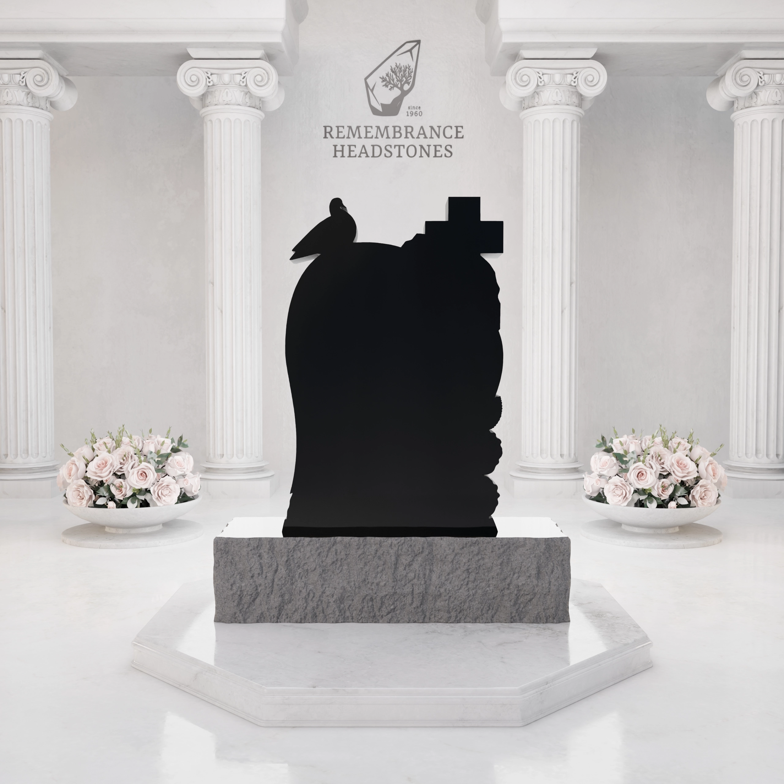 Premium Special-Shape Granite Headstone — Heart Silhouette with Cross, Dove & Roses view 4