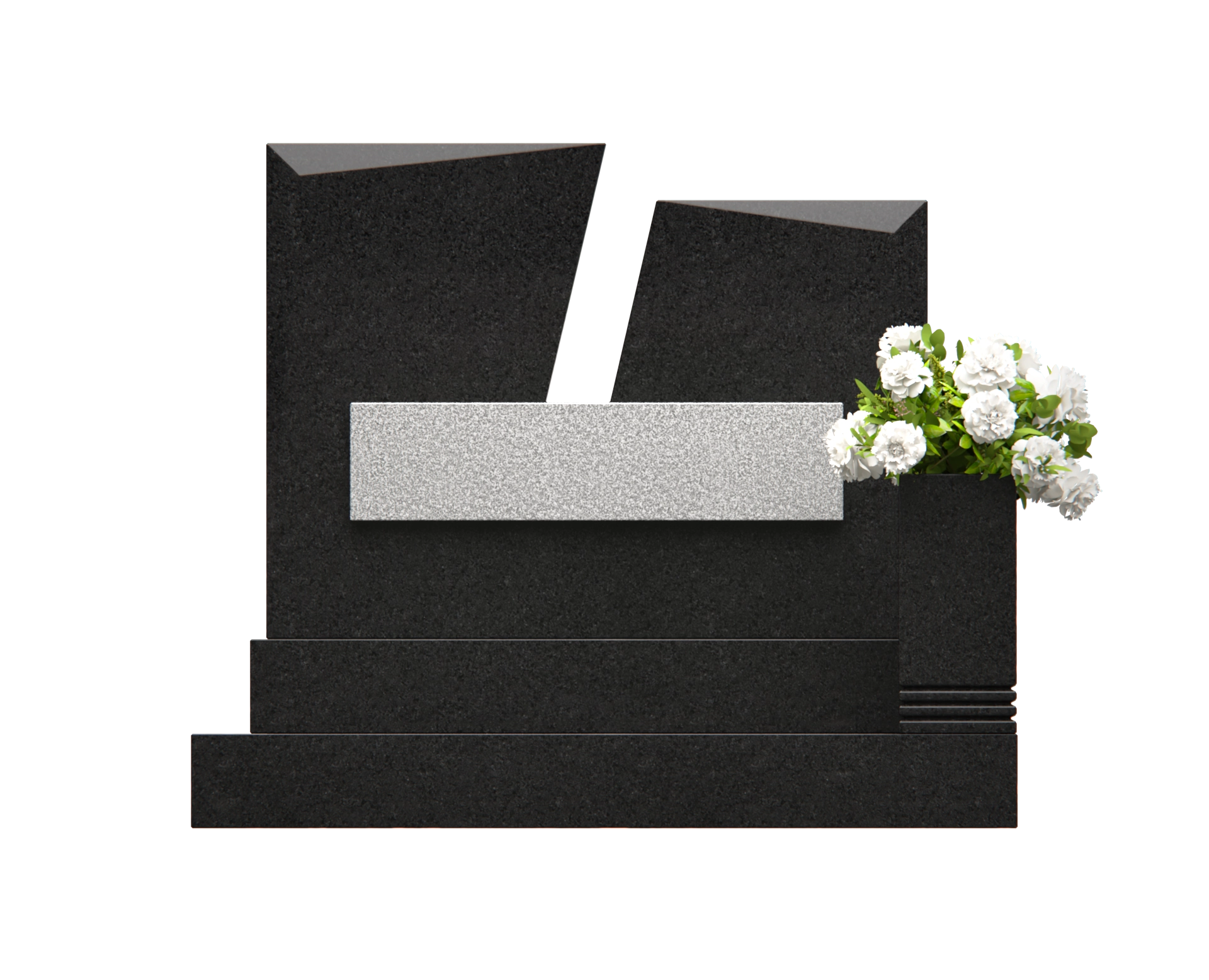 Premium Companion Upright Granite Headstone – Split Tablets with Surname Panel view 3