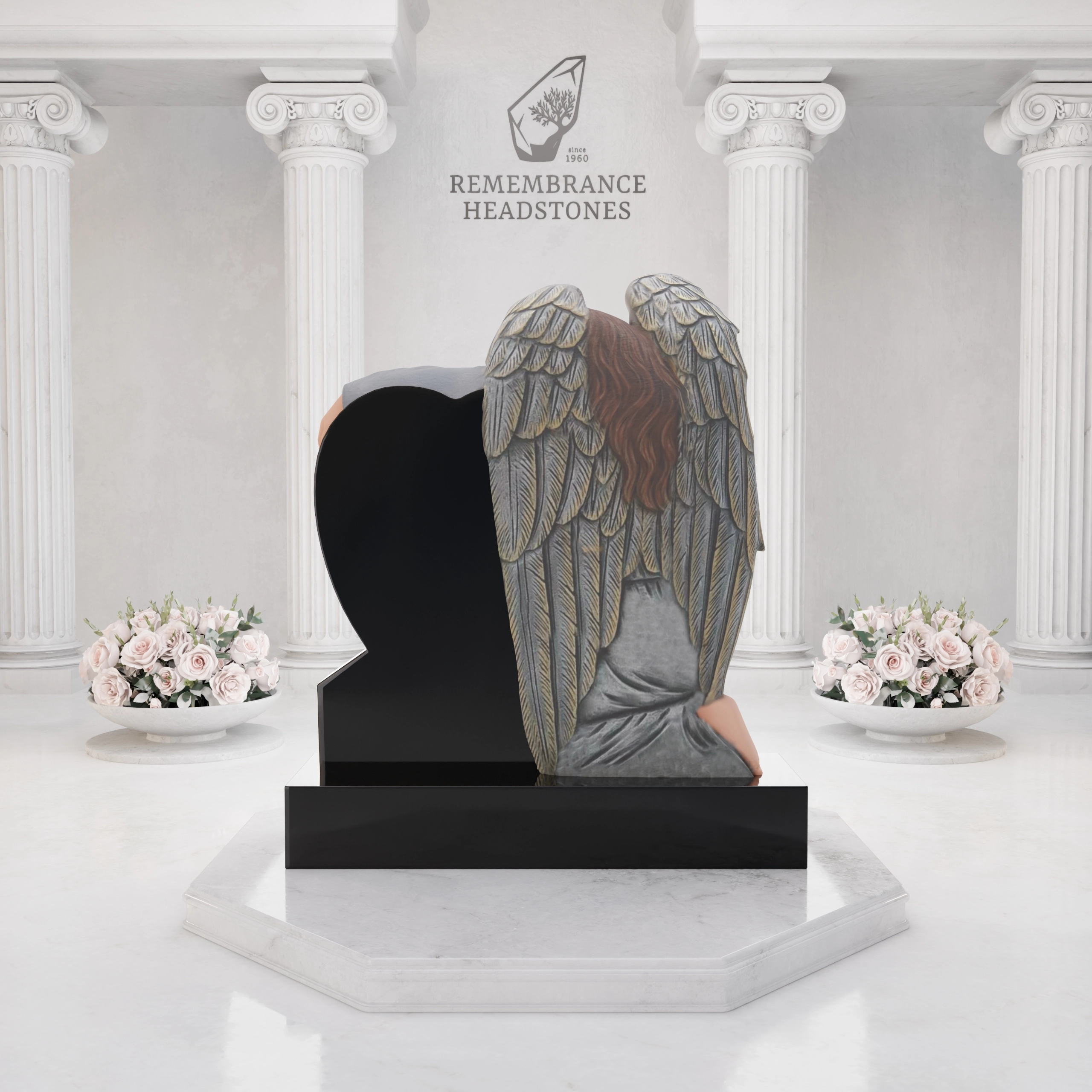 Luxury Guardian Angel Heart Memorial with Roses view 4