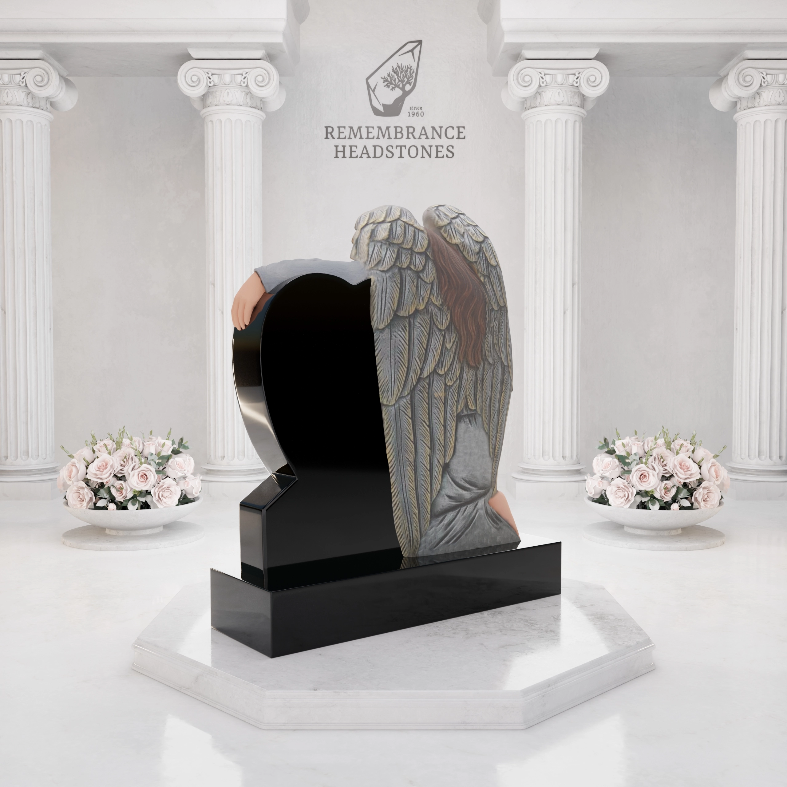 Luxury Guardian Angel Heart Memorial with Roses view 5