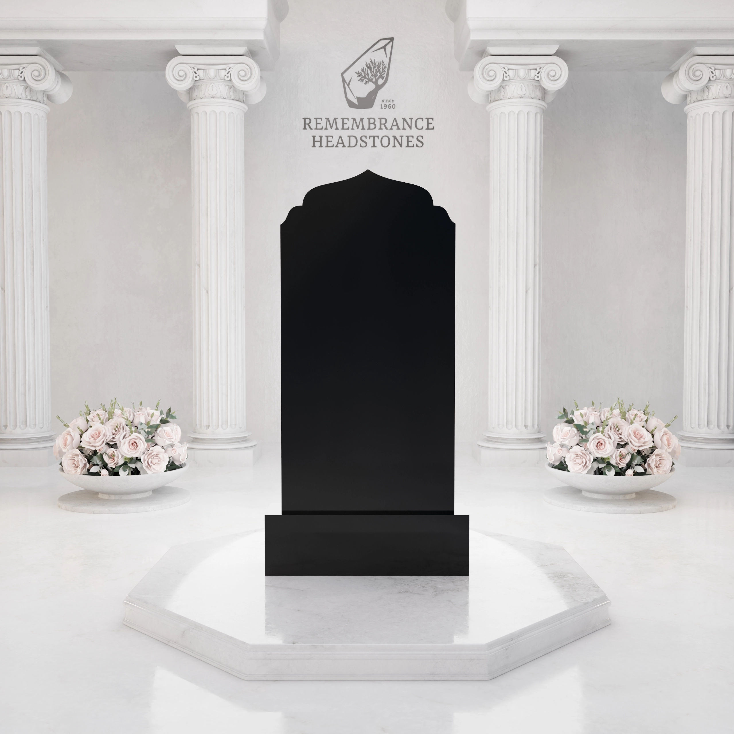 Premium Upright Granite Headstone — Mosque Relief Panel & Crescent view 4