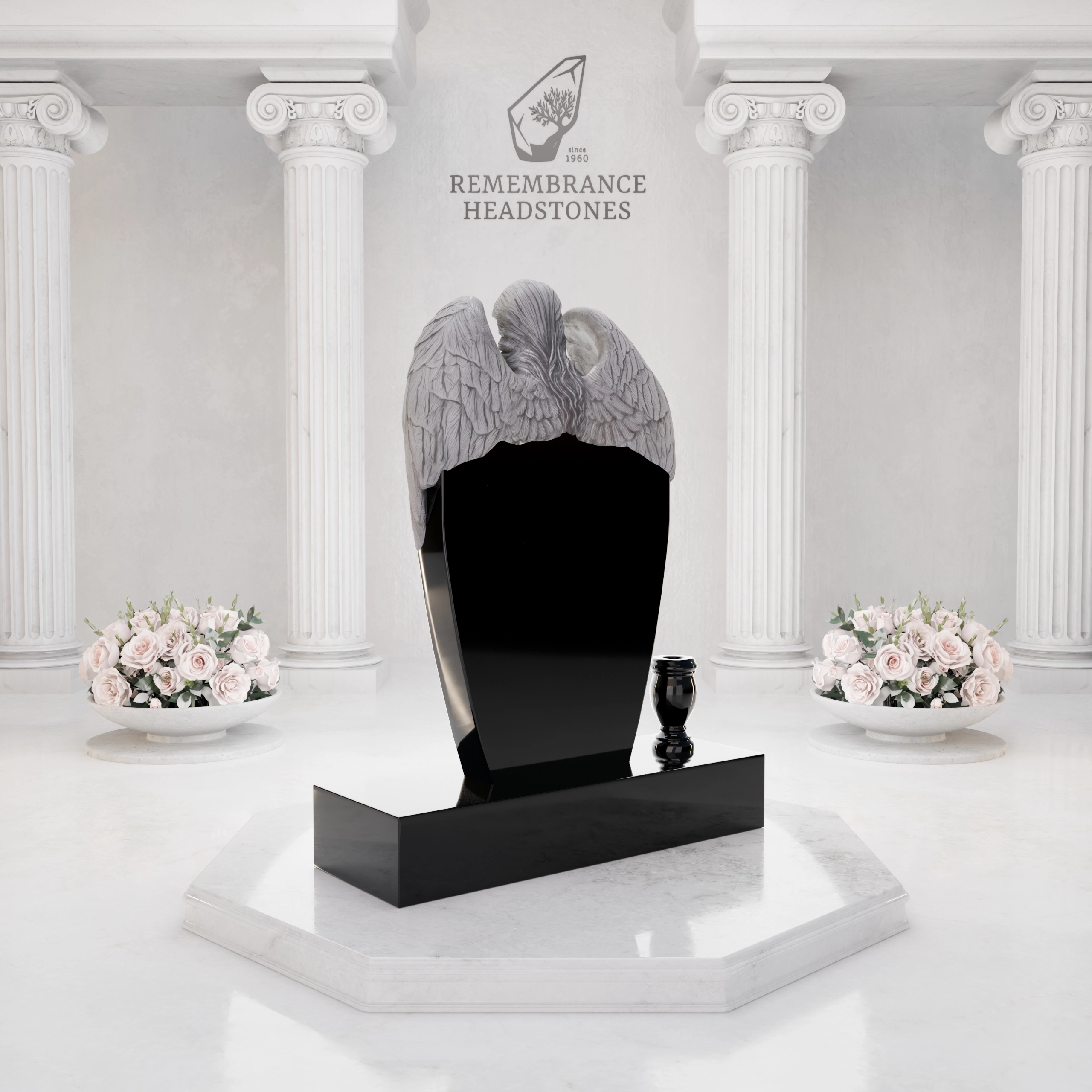 Luxury Upright Granite Headstone — Angel Embrace view 5