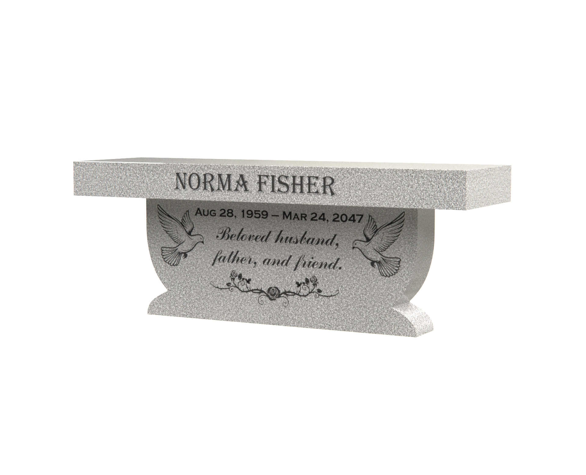 Luxury Granite Memorial Bench with Sculptural Pedestal & Dove Engraving