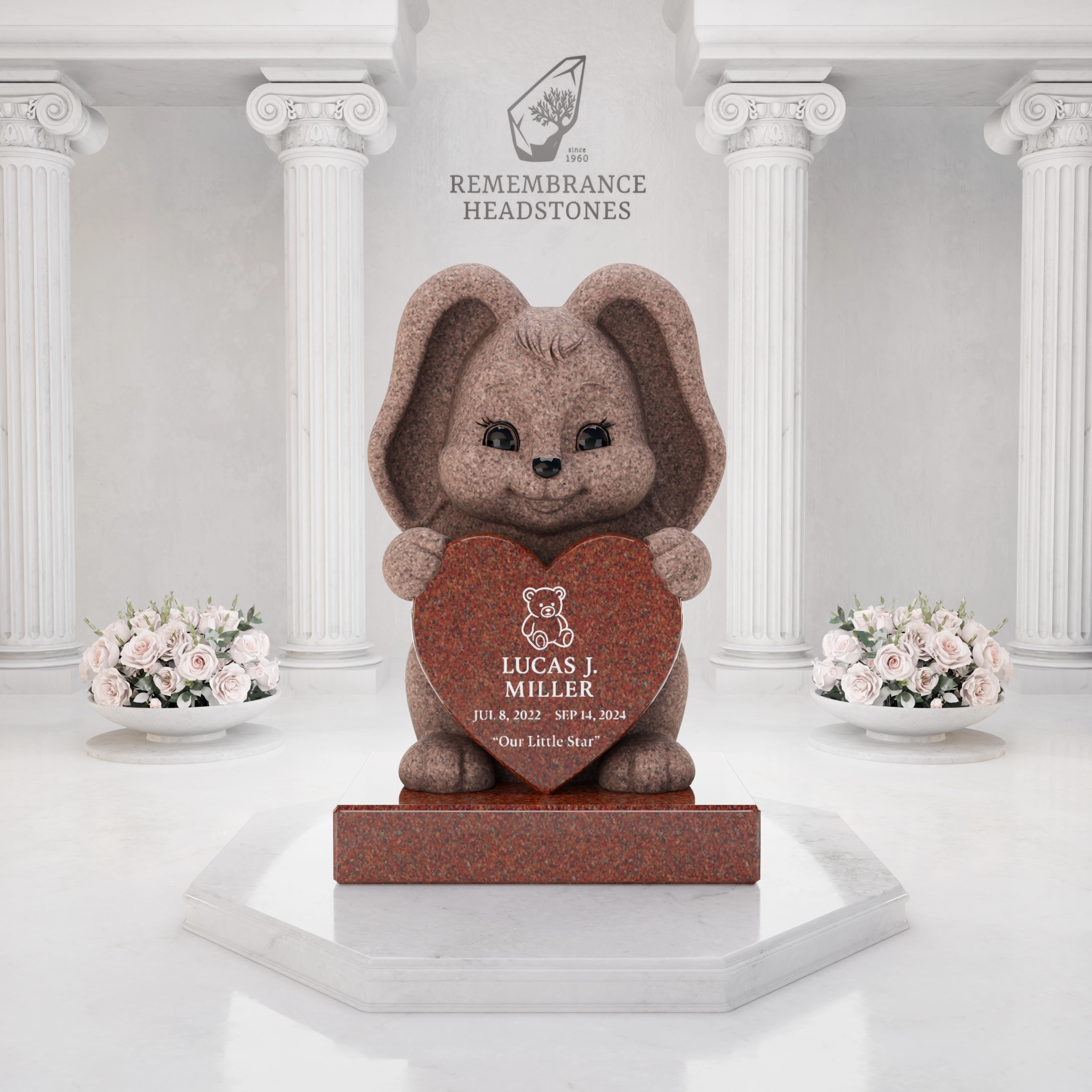 Luxury Bunny Child Granite Memorial with Heart Plaque
