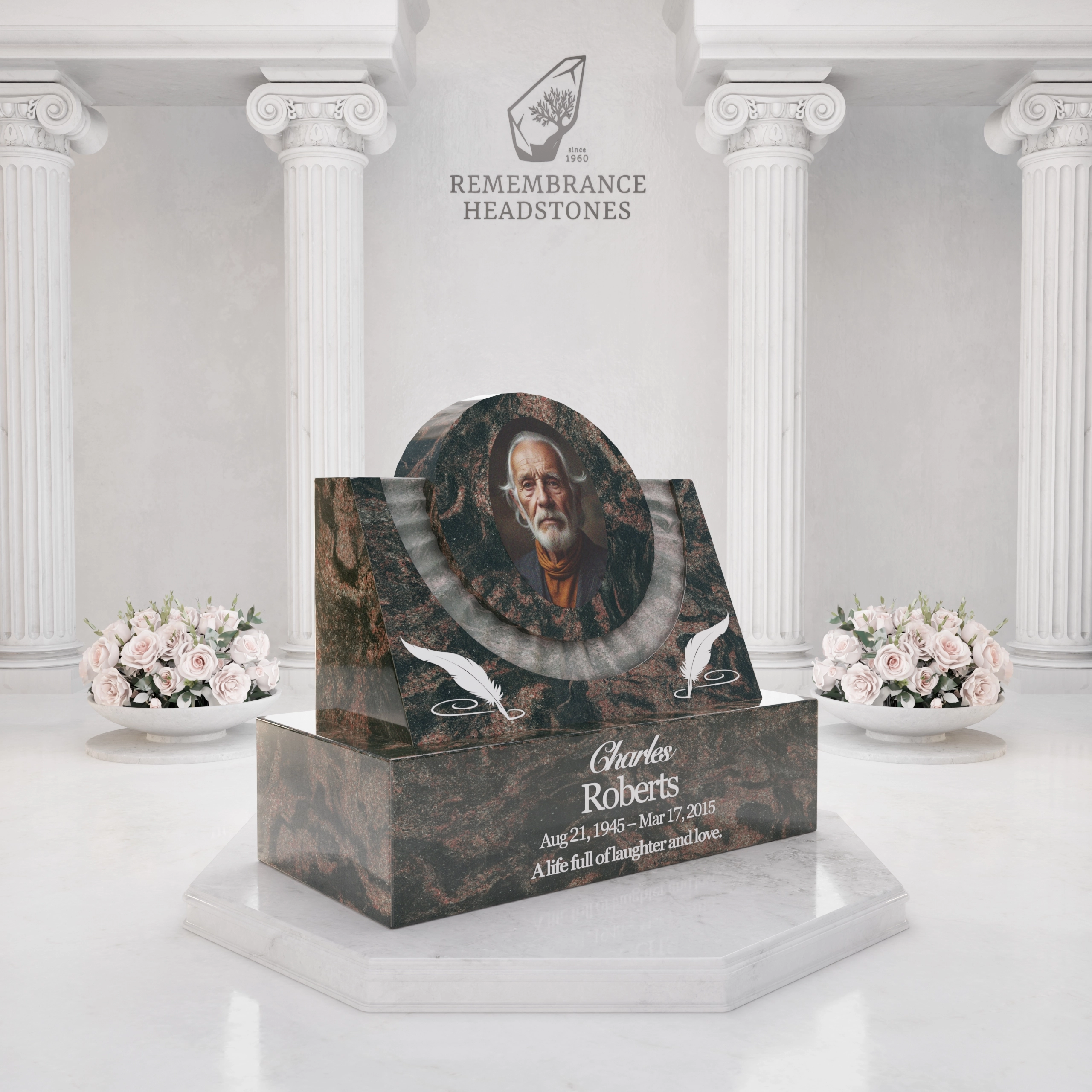 Luxury Portrait Slant Granite Headstone view 2