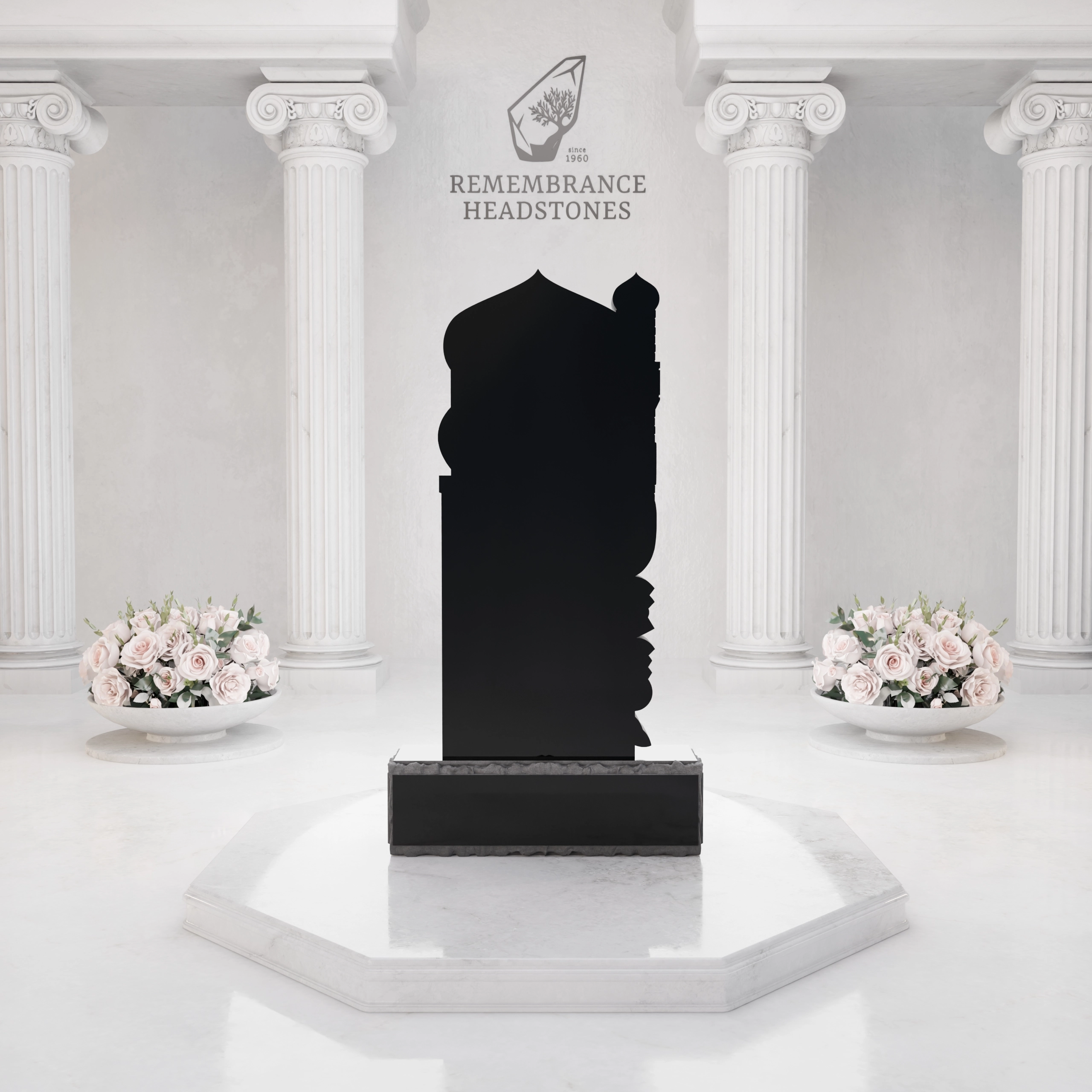 Luxury Upright Granite Headstone — Mosque-Arch with Minaret Relief view 4