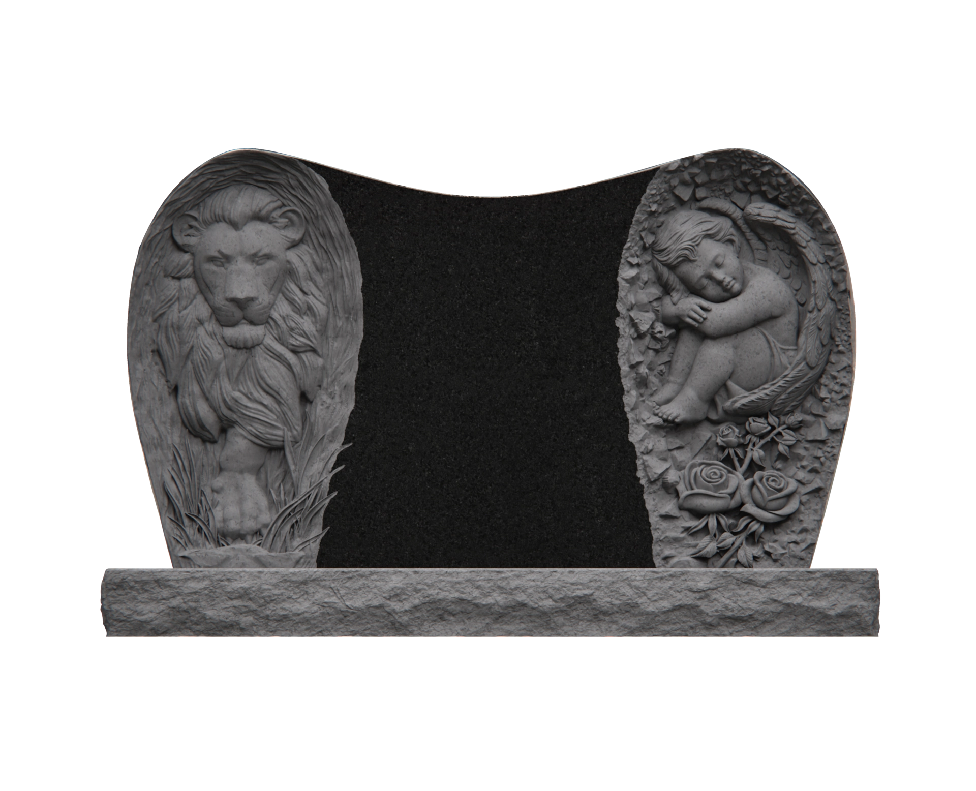 Luxury Companion Granite Headstone — Lion & Cherub Reliefs view 3