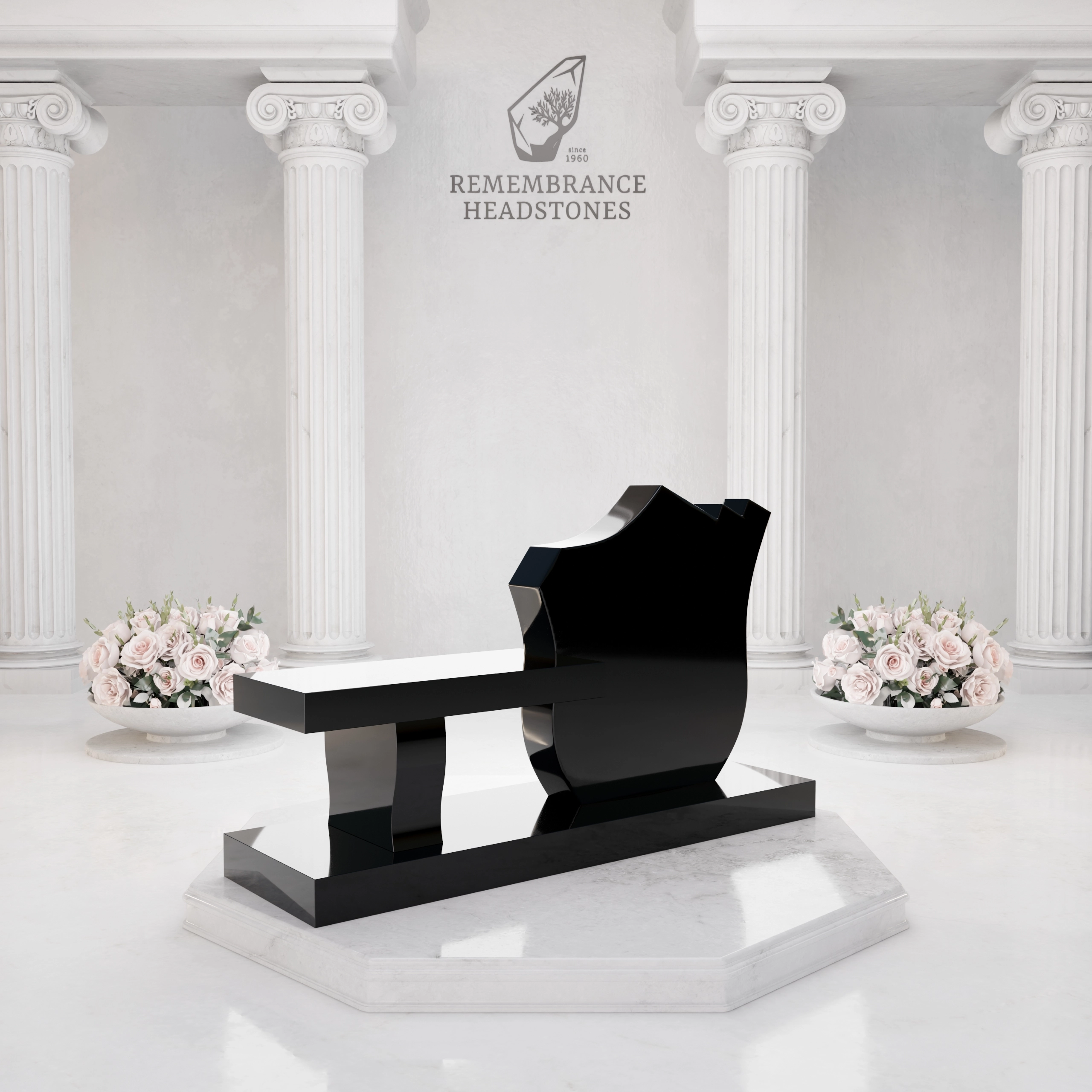 Luxury Granite Memorial Bench with Sculpted Shield Tablet & Floral Engraving view 5