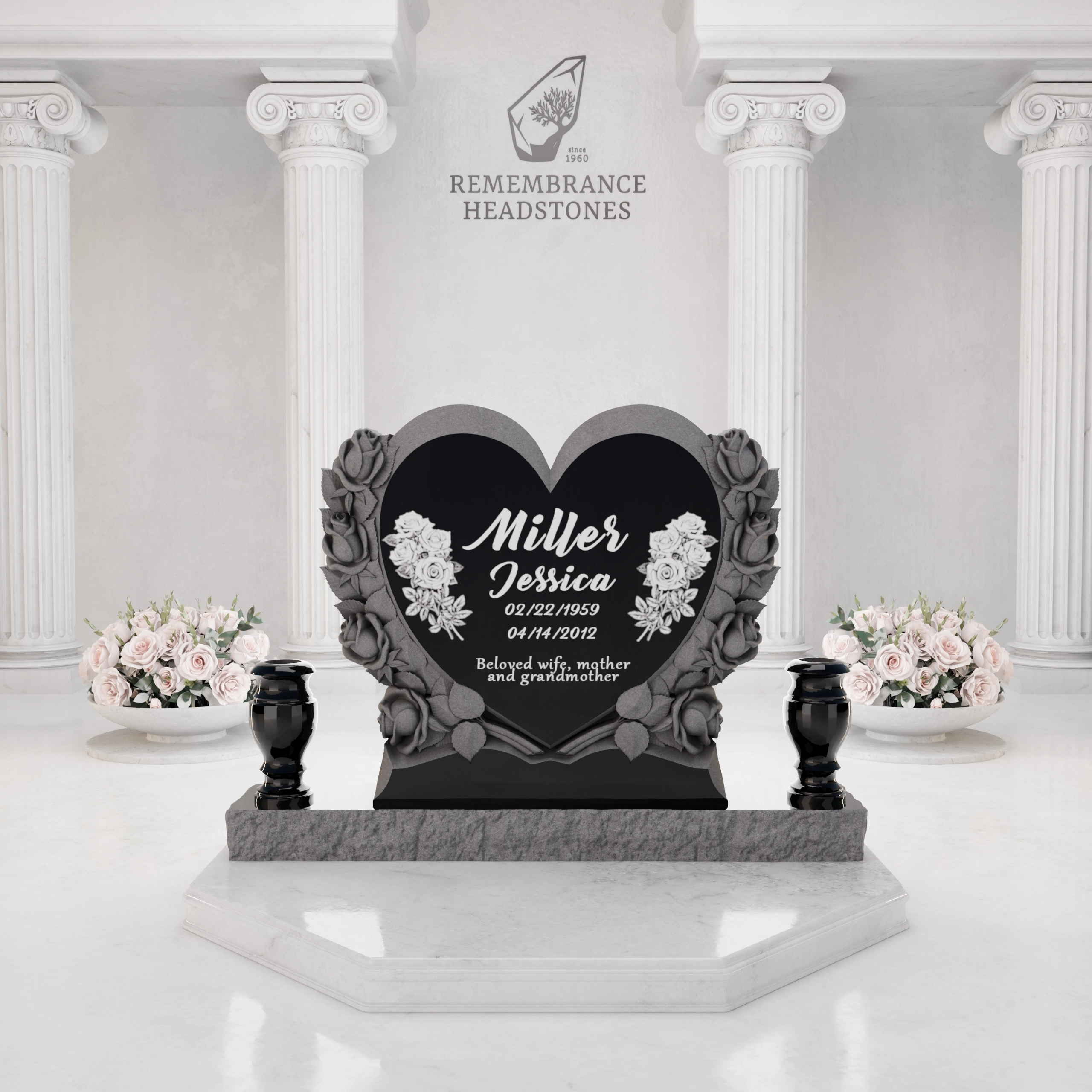 Luxury Heart-Shaped Granite Monument — Carved Rose Garland