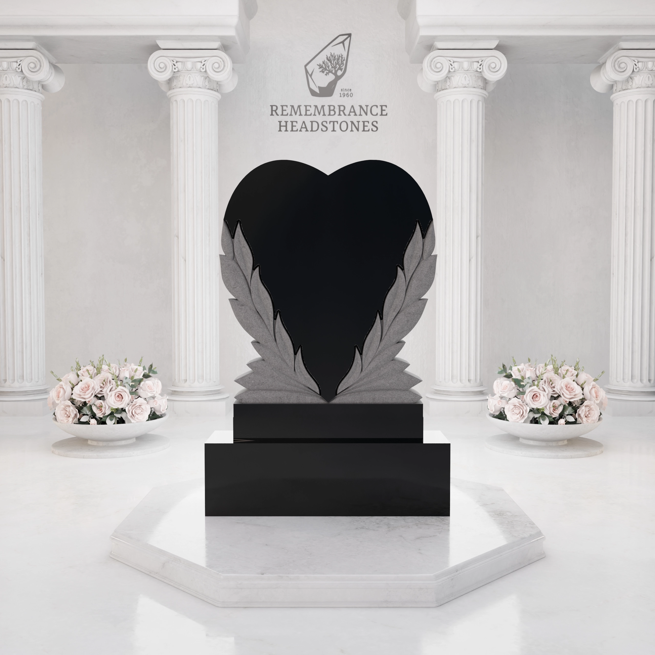 Luxury Upright Heart Headstone with Laurel Wreath view 3