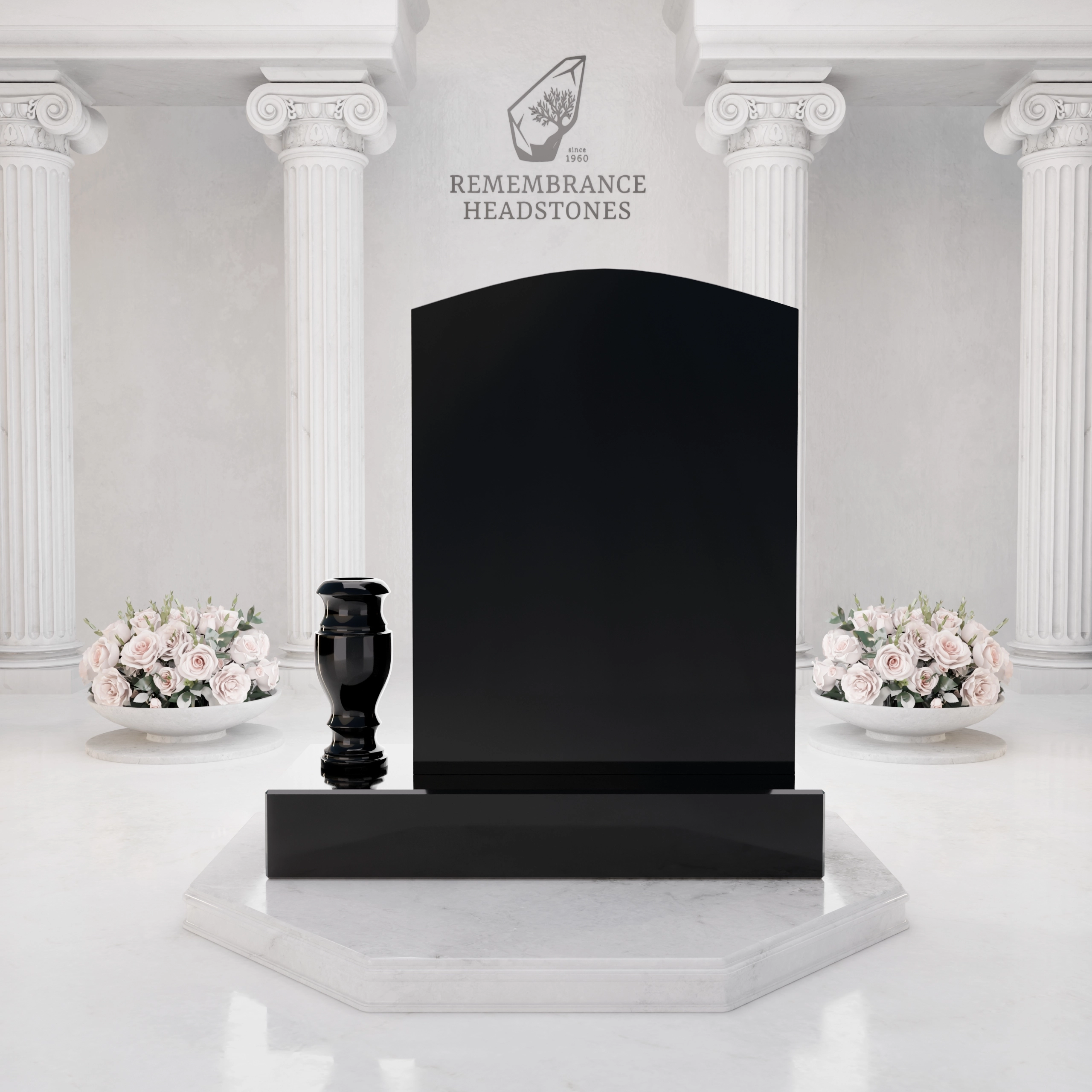 Luxury Upright Granite Headstone with Cross, Carved Roses & Vase view 4