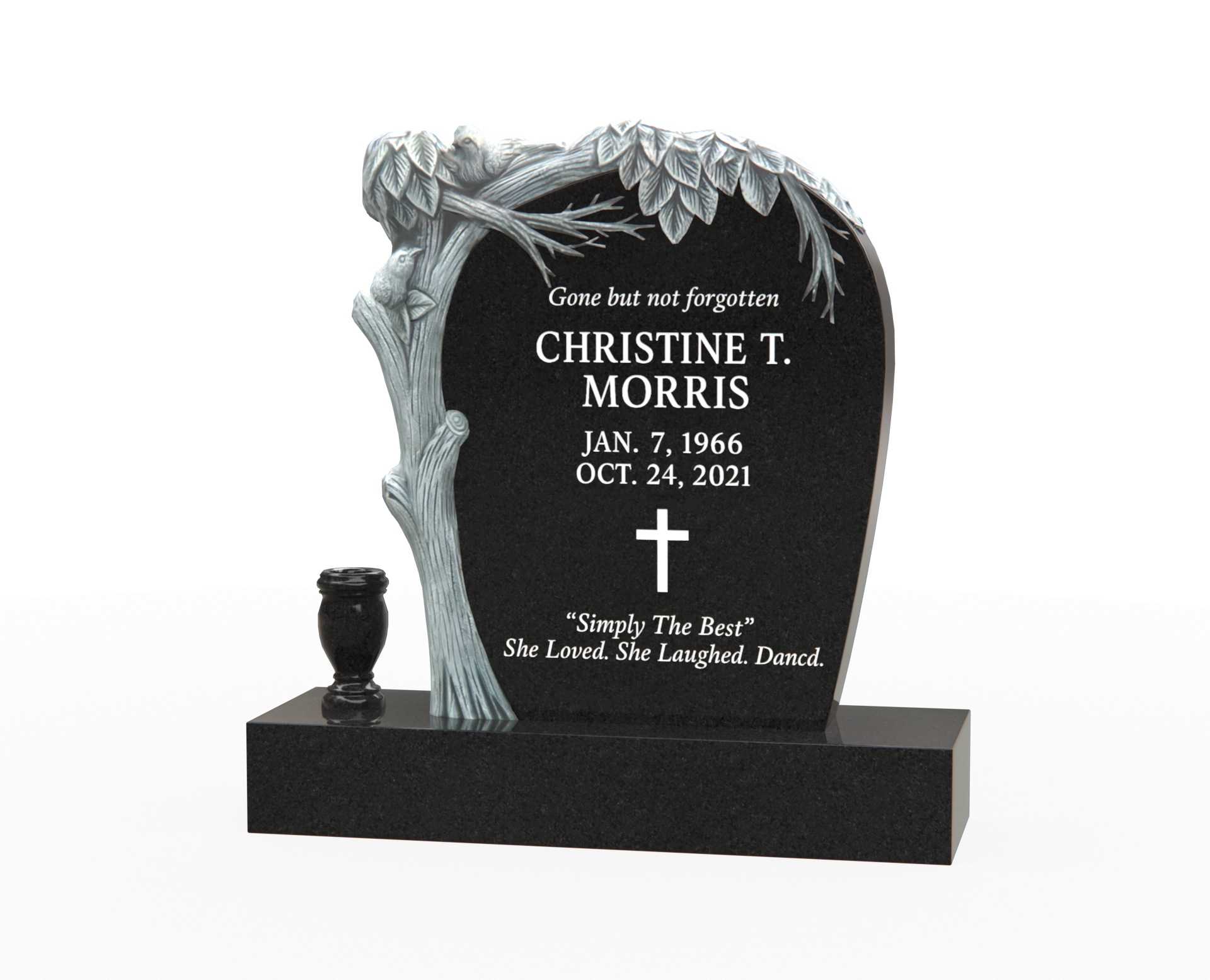 Luxury Upright Headstone with Carved Tree & Cross