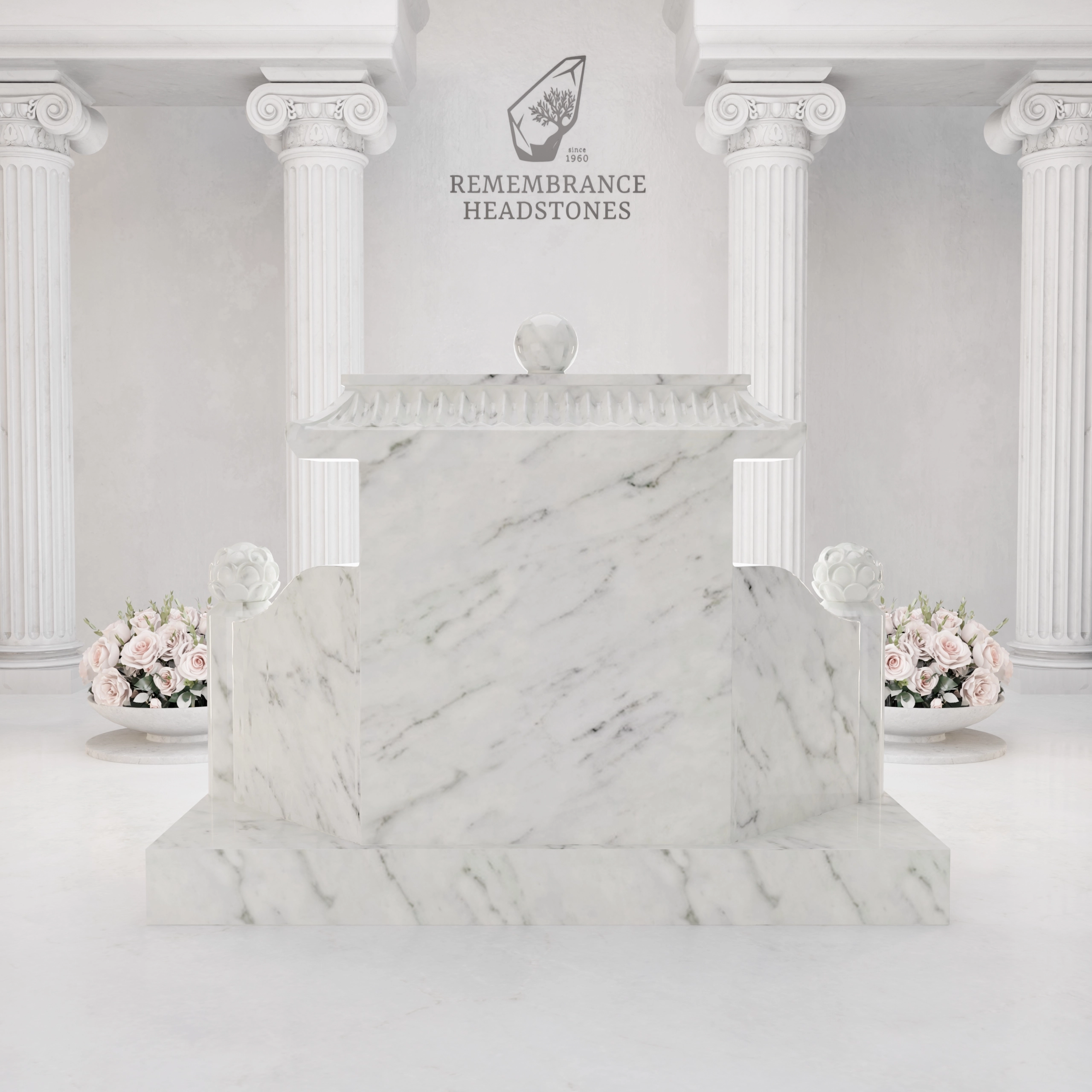 Luxury Asian Pavilion Granite Memorial with Guardian Pillars view 5