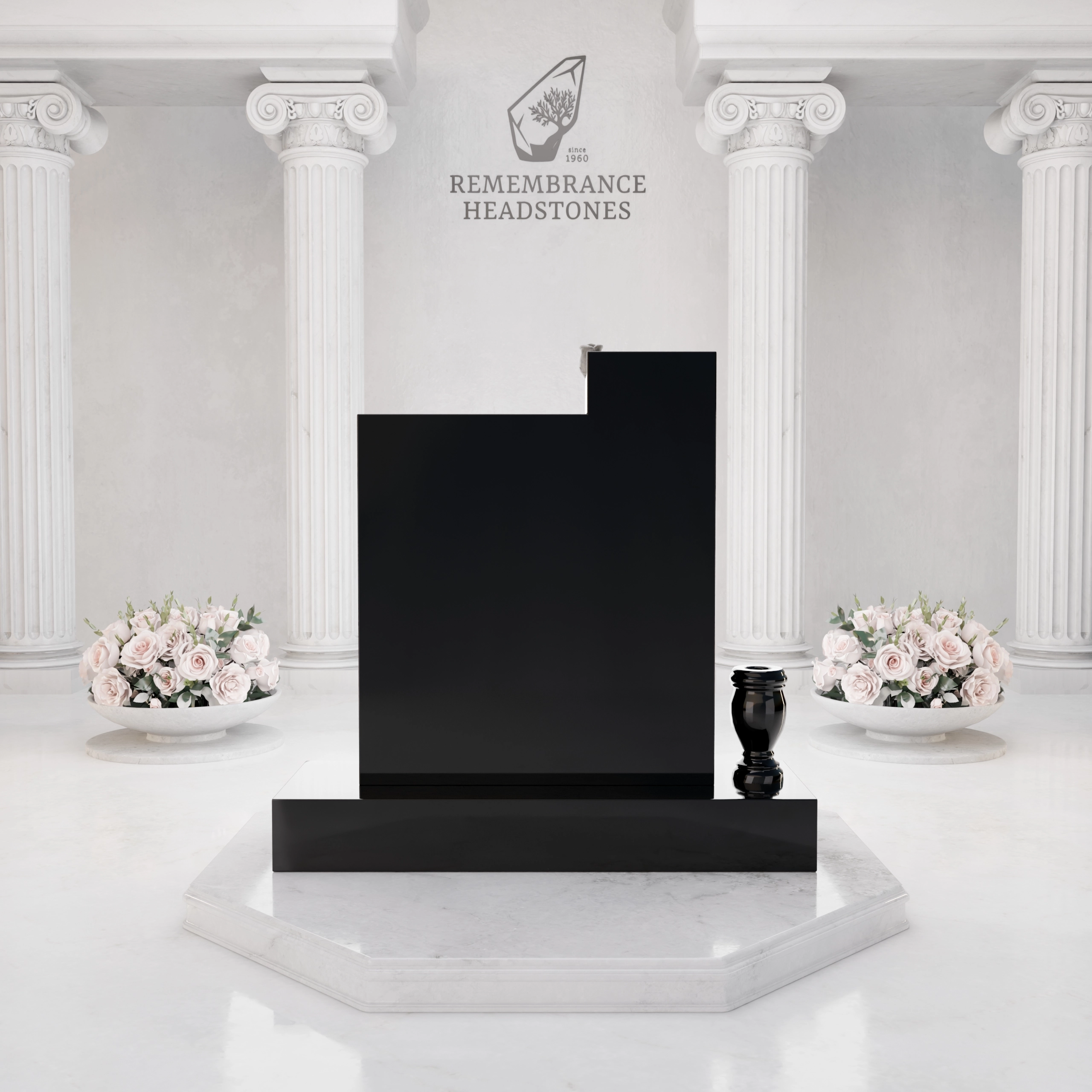 Luxury Upright Headstone with Cross, Rose Column & Heart Motif view 4