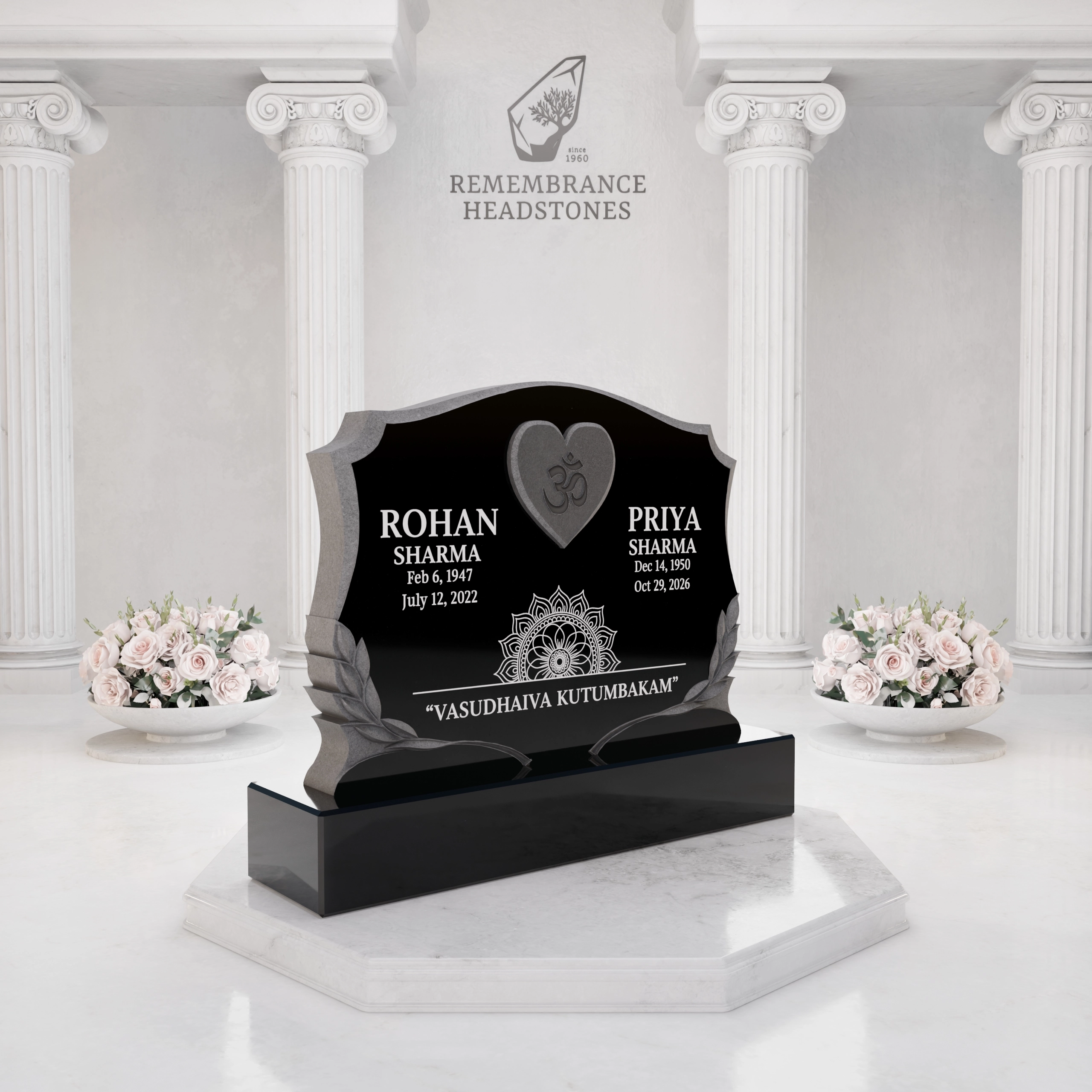 Luxury Hindu Companion Granite Headstone view 2