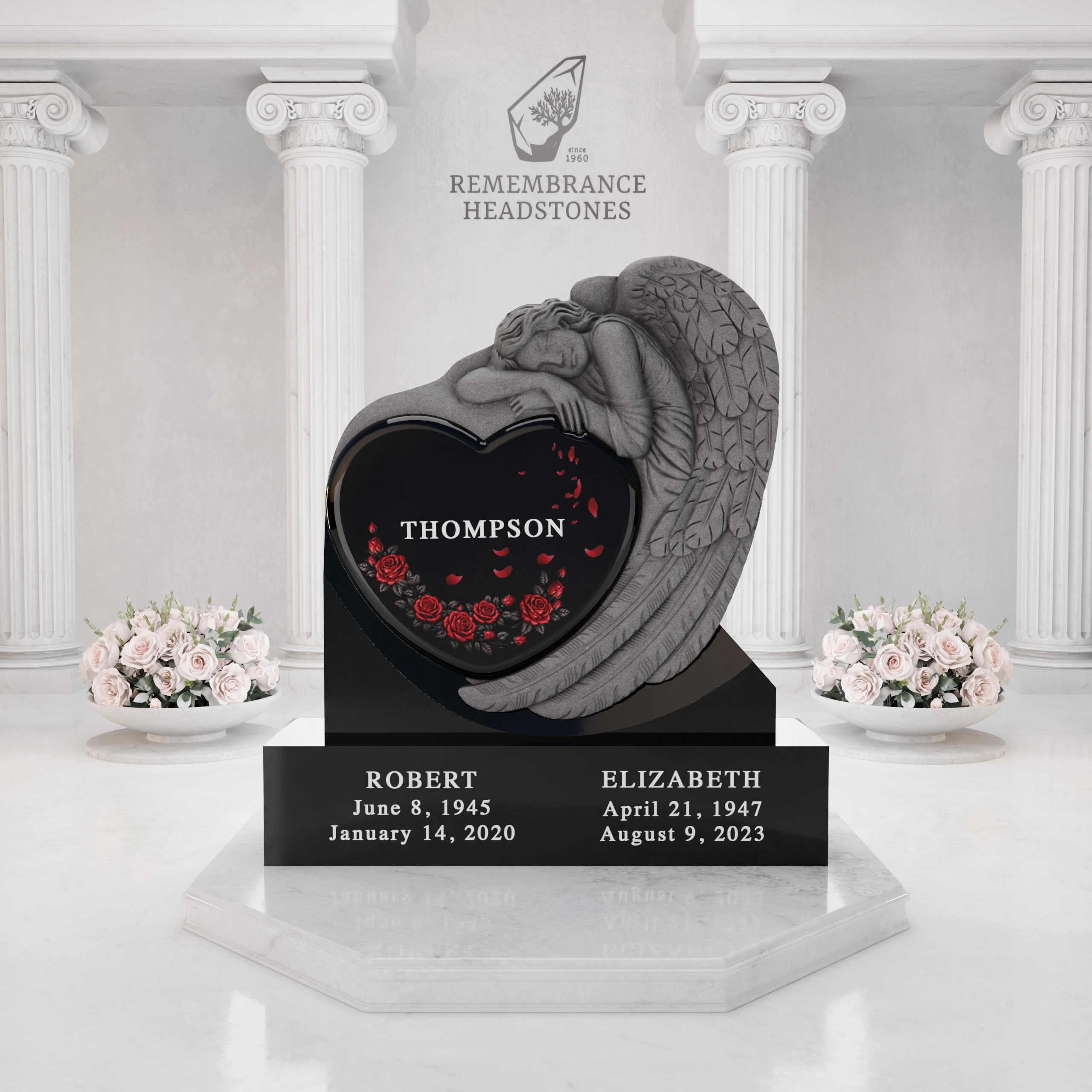 Luxury Heart-Shaped Granite Monument — Weeping Angel Relief