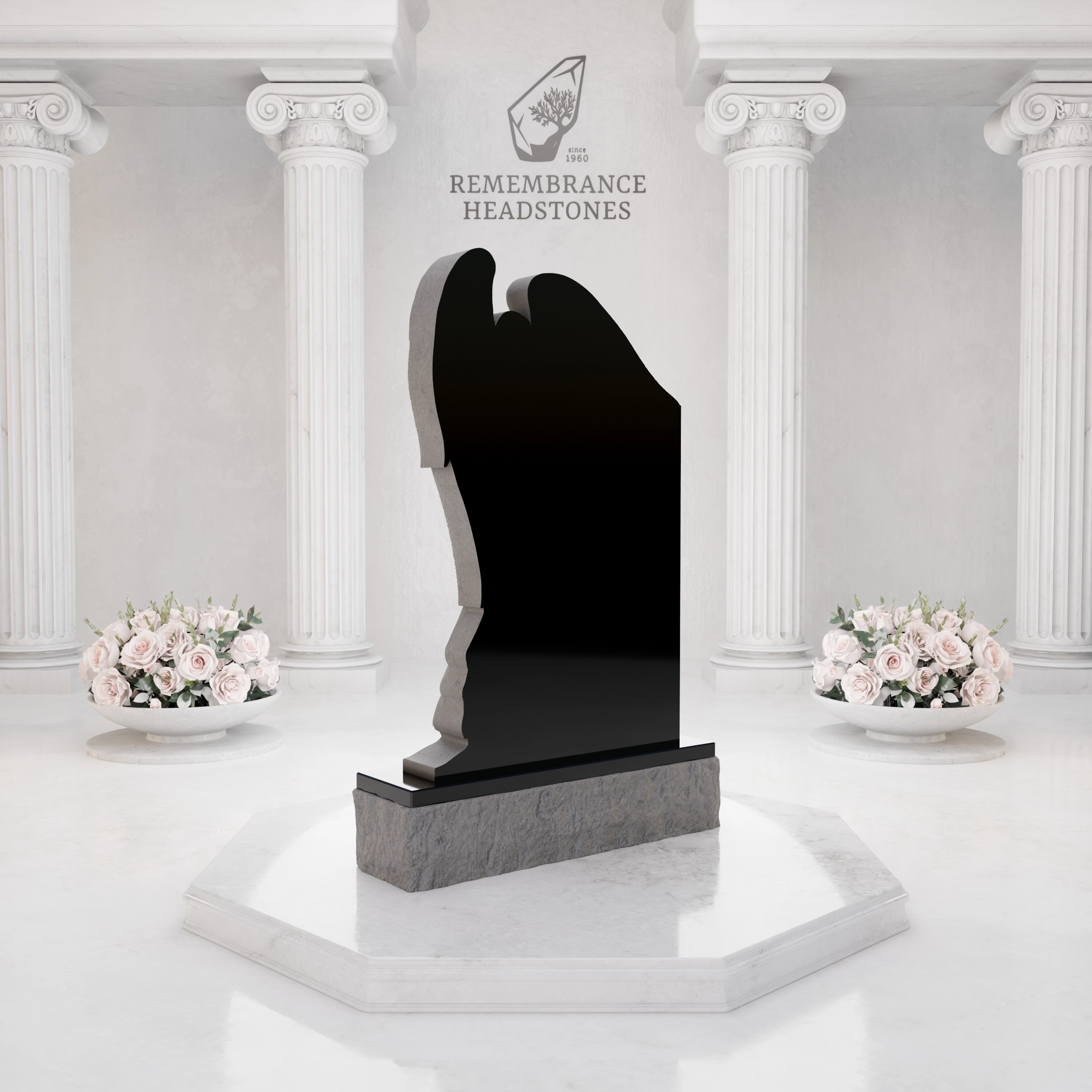 Luxury Upright Granite Monument — Guardian Angel Relief & Photo Cameo view 5