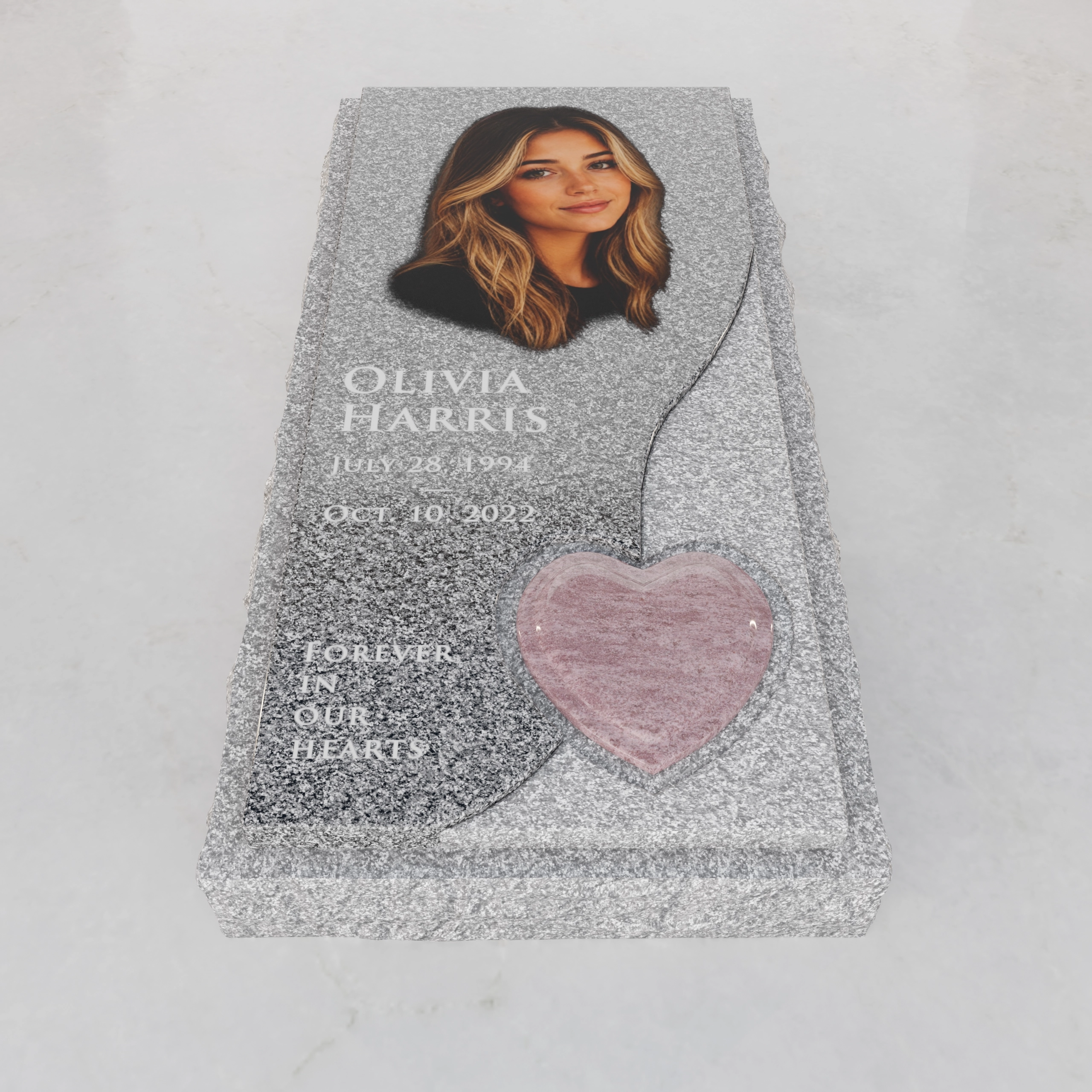 Luxury Modern Granite Ledger Memorial with Portrait & Heart Inlay view 2