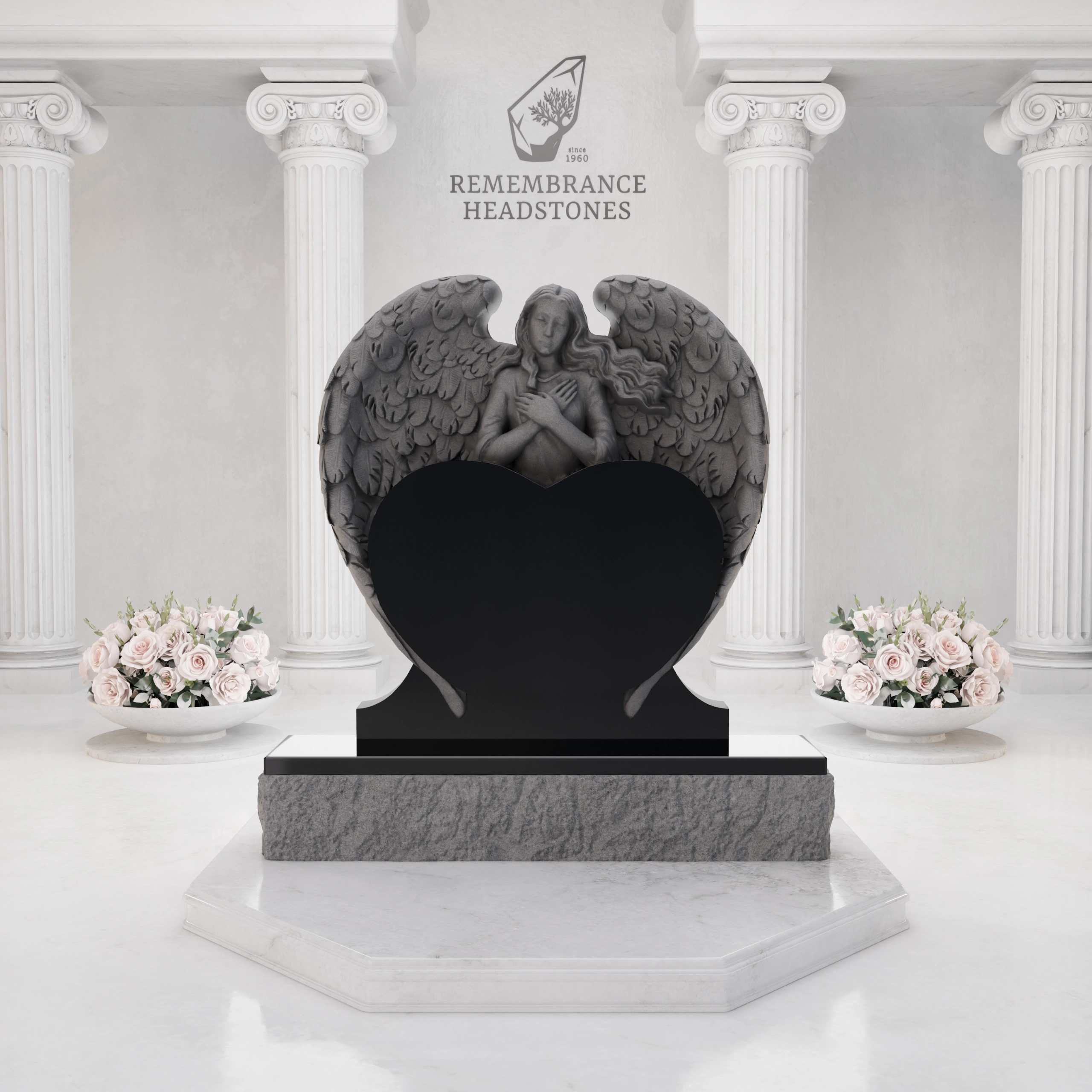 Luxury Heart-Shaped Granite Monument — Guardian Angel Companion view 2