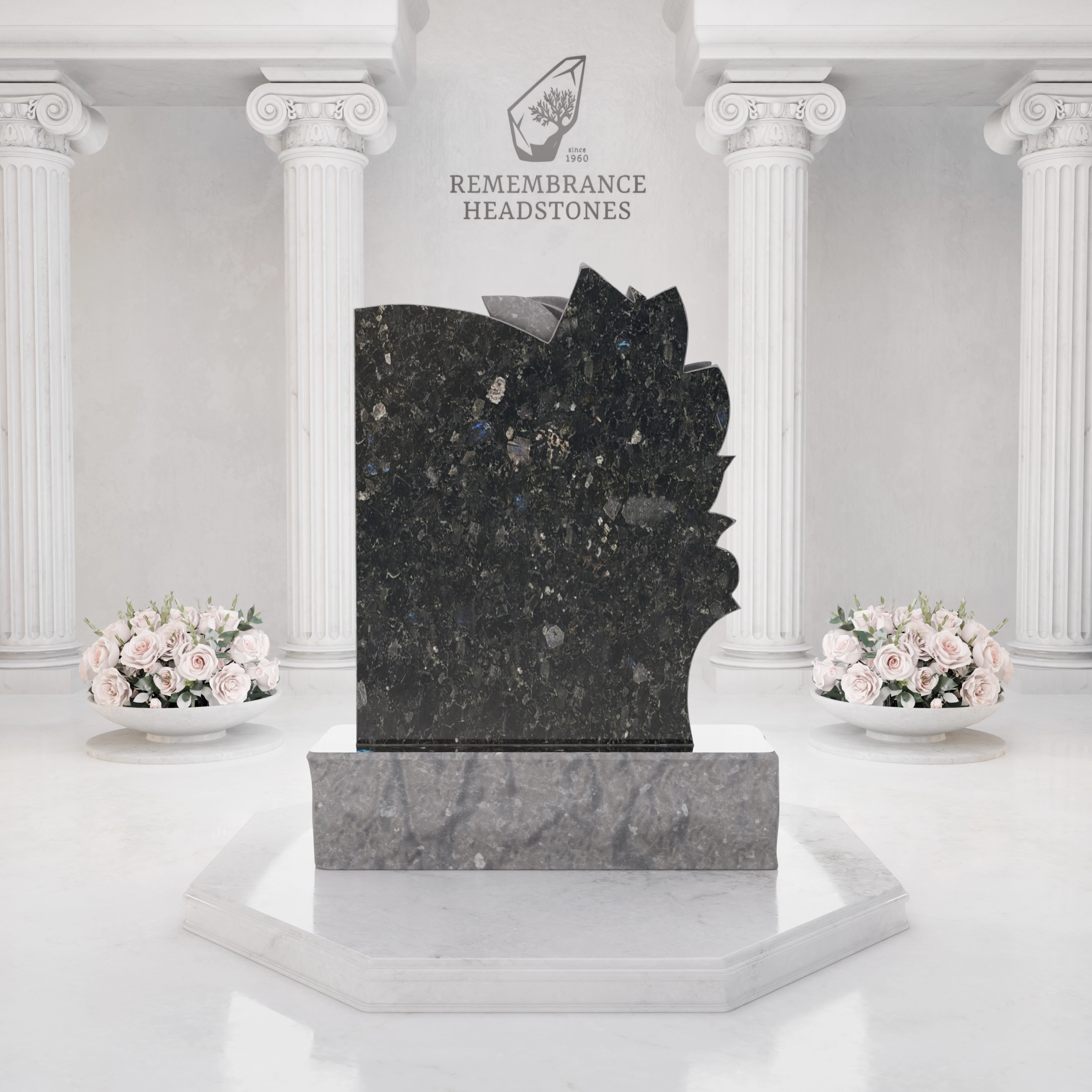 Luxury Child Calla Lily Granite Headstone with Portrait view 5